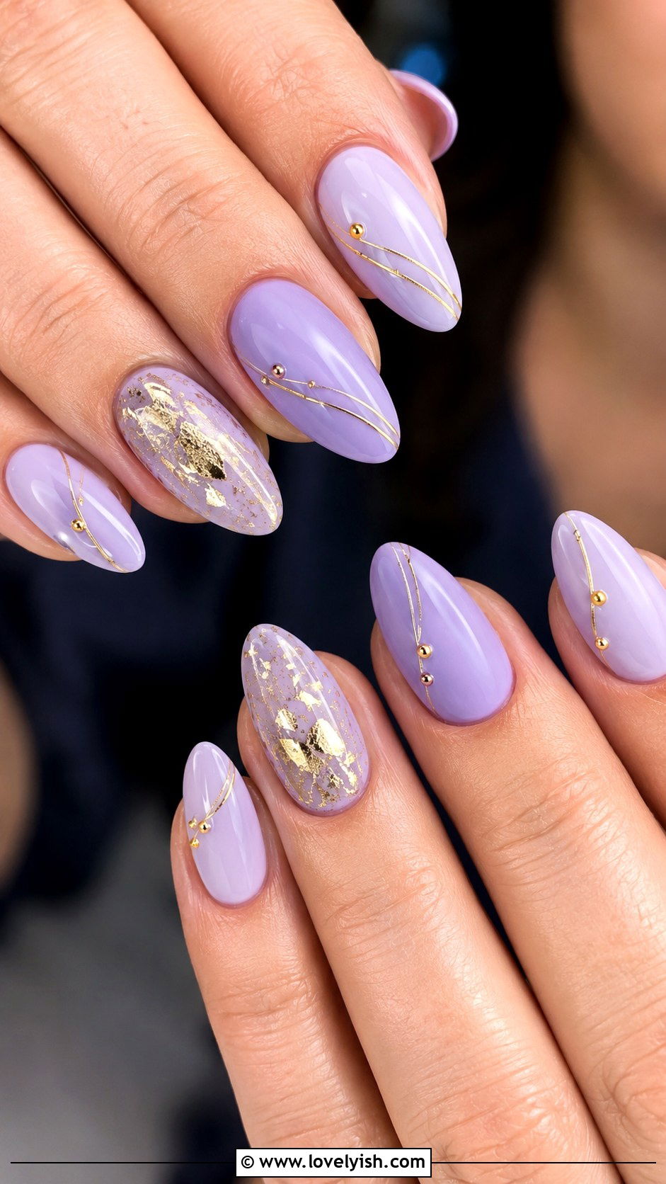 Lavender and Gold Accent Nails - 25 lavender nail designs - 25 lavender nail designs