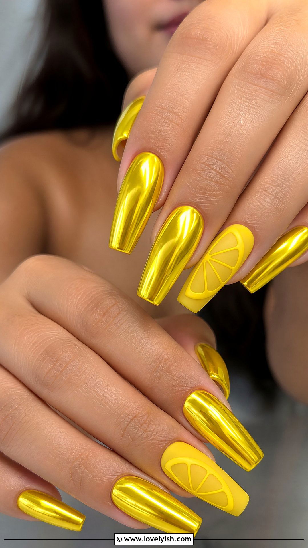 Lemon Chrome Nails - 50 lemon nail design ideas - 50 lemon nail design ideas