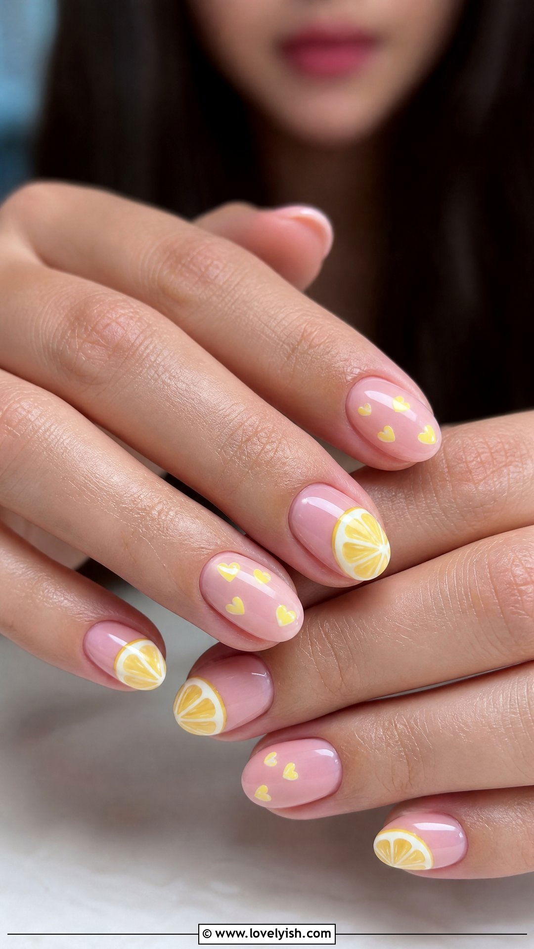 Lemon Heart Nails - 50 lemon nail design ideas - 50 lemon nail design ideas