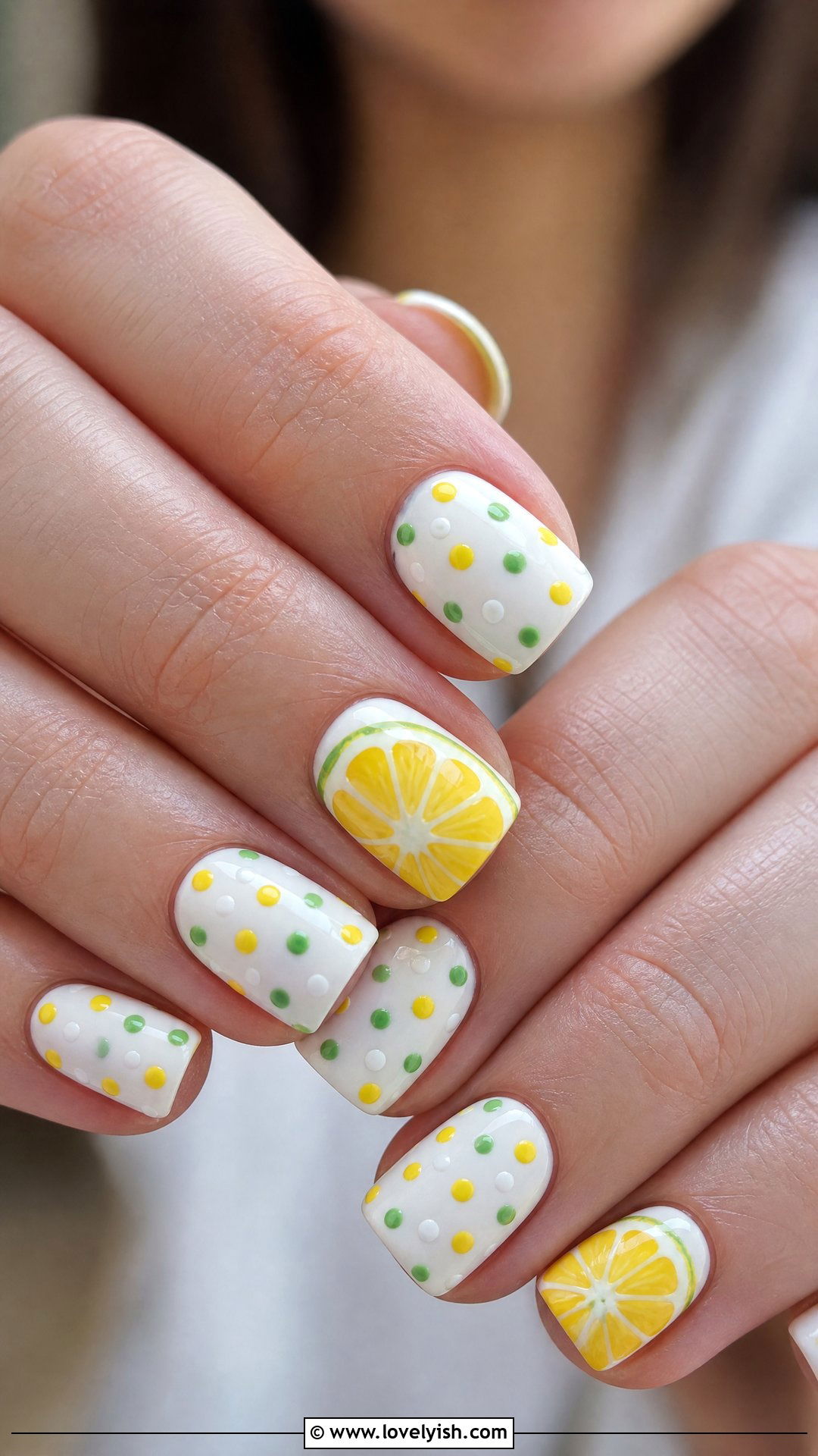 Lemon Polka Dot Nails - 50 lemon nail design ideas - 50 lemon nail design ideas