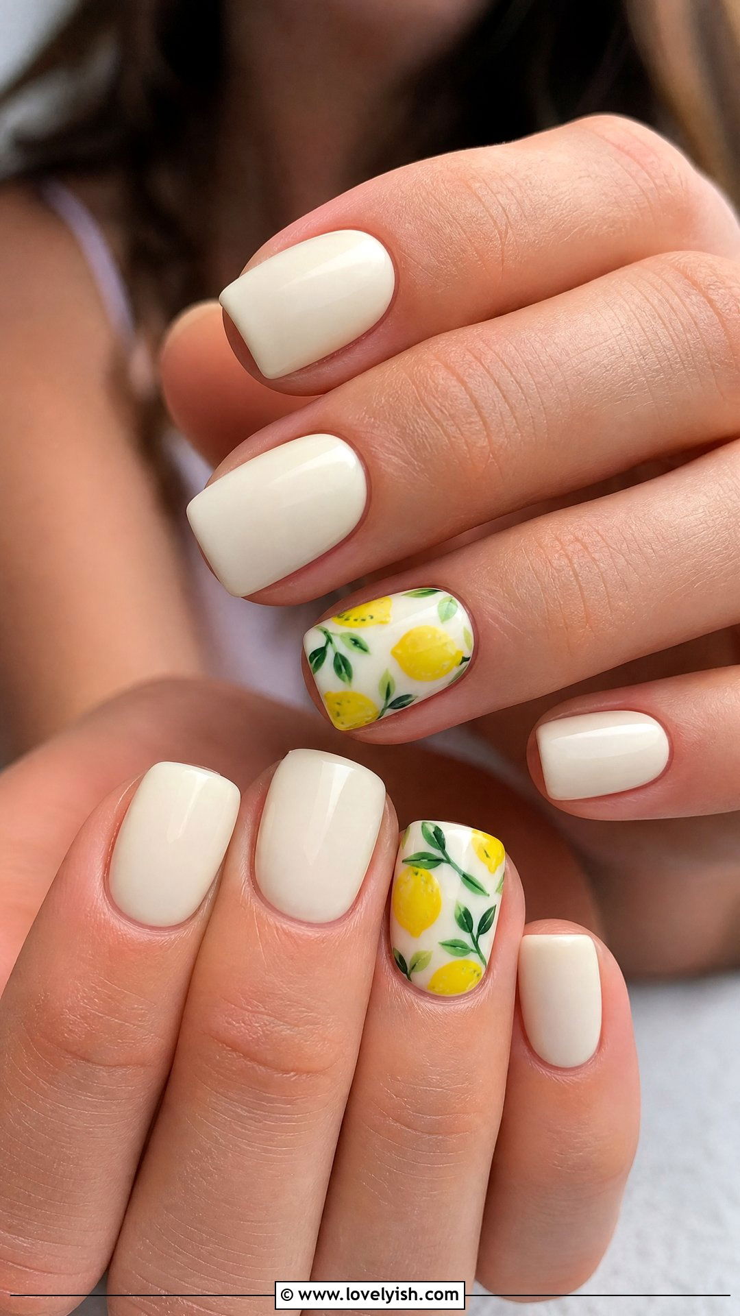 Lemon Print Yellow Nails - 50 easy spring nail designs - 50 easy spring nail designs