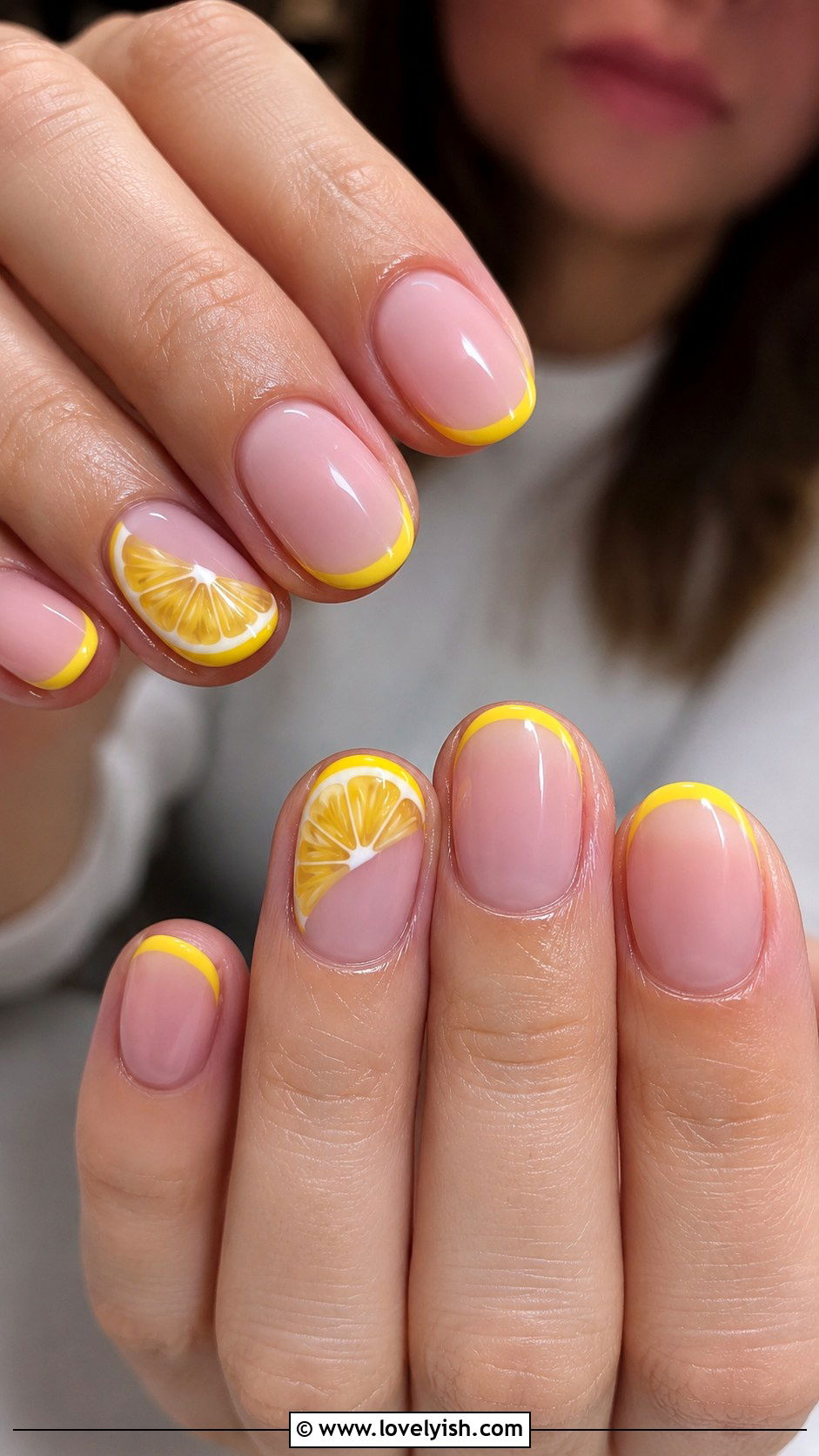 Lemon Slice French Manicure - 40 nail design summer - 40 nail design summer