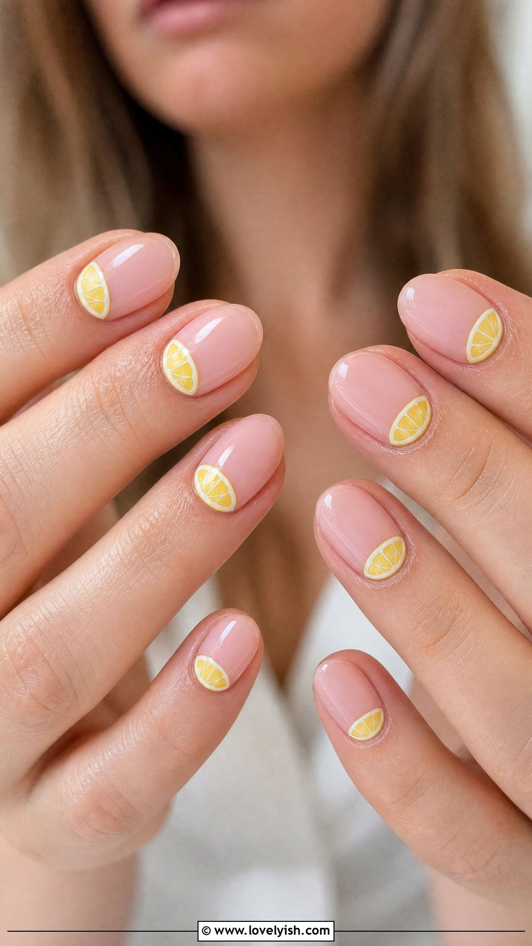 Lemon Slice Half Moon Nails - 50 lemon nail design ideas - 50 lemon nail design ideas