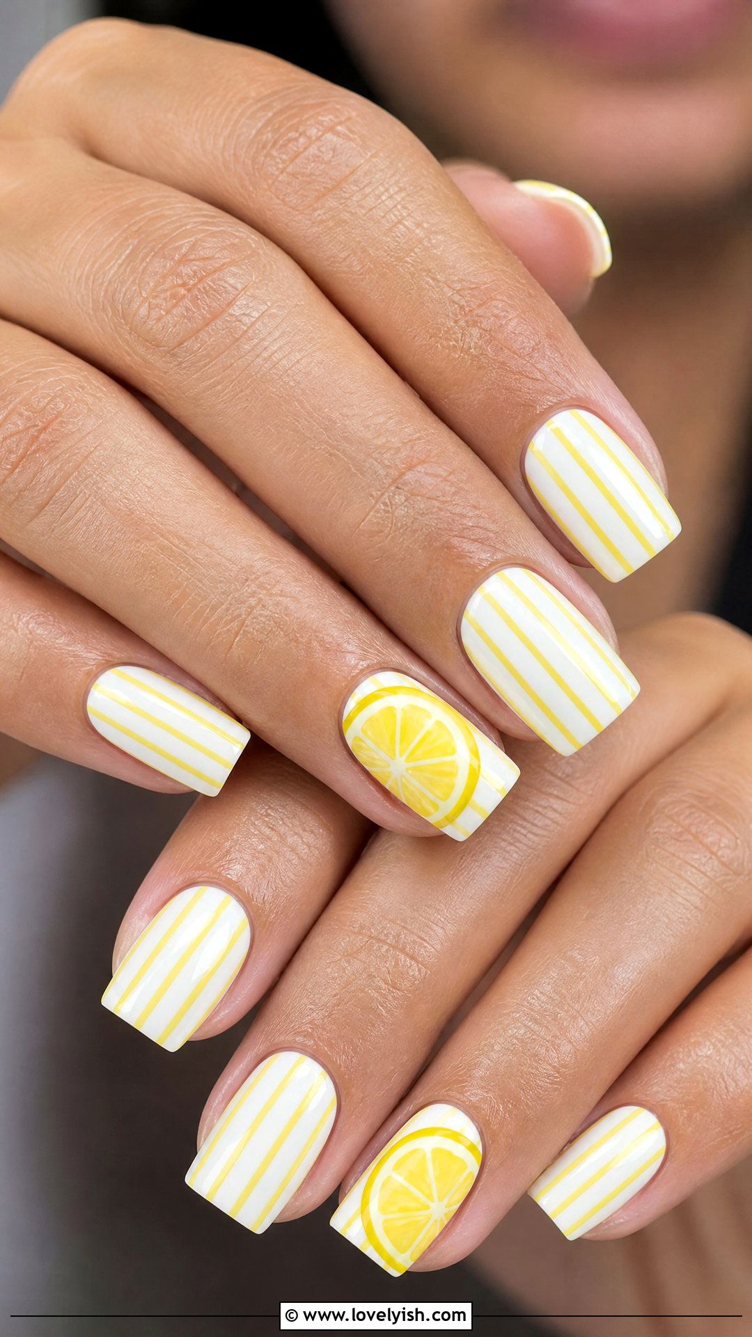 Lemon Stripe Nails - 50 lemon nail design ideas - 50 lemon nail design ideas