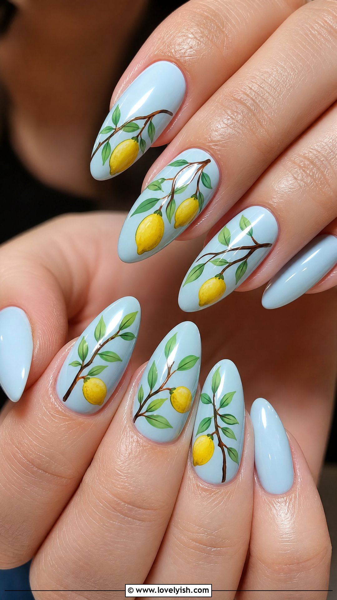 Lemon Tree Branch Nails - 50 lemon nail design ideas - 50 lemon nail design ideas