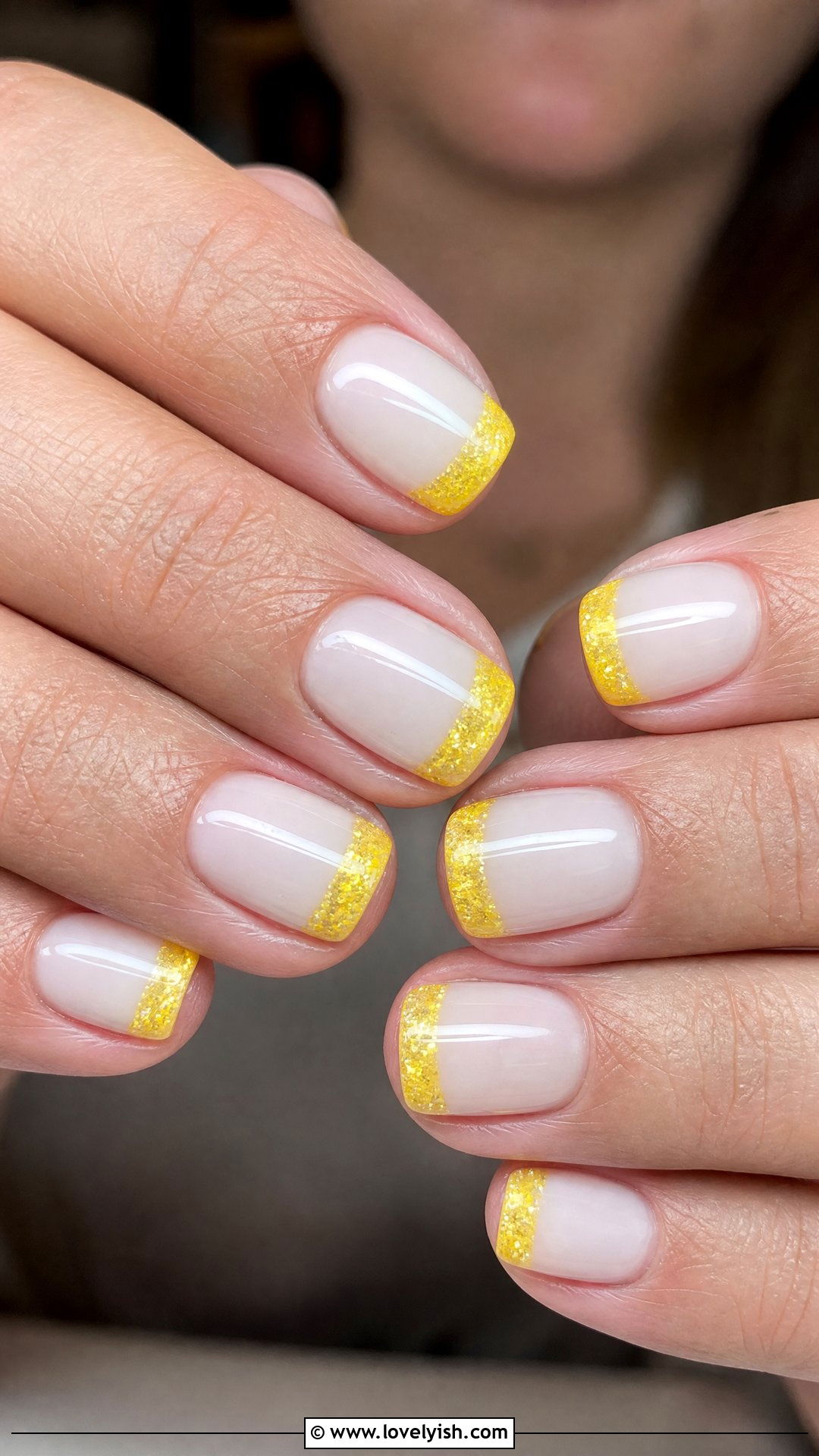 Lemon Yellow Glitter Tip Nails - 50 sparkly nails - 50 sparkly nails