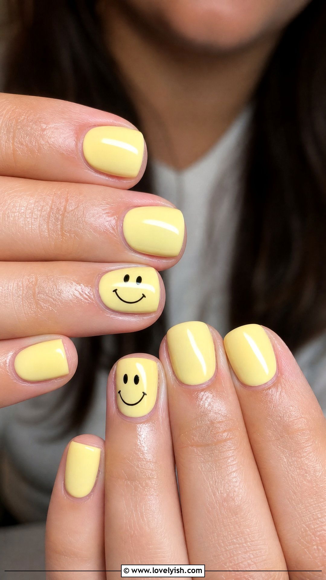 Lemon Yellow Smiley Face Nails - 25 preppy nail designs - 25 preppy nail designs