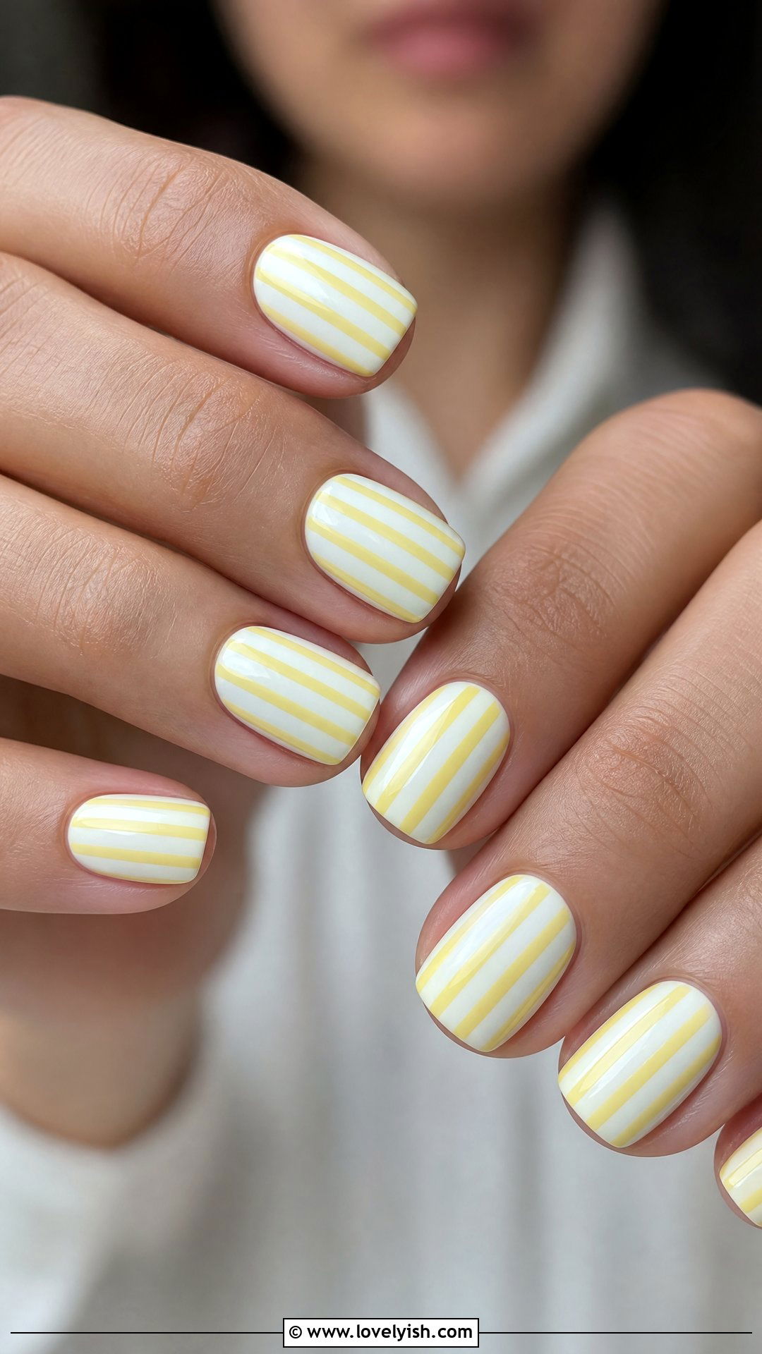 Lemon Yellow Stripe Nails - 50 pictures of nail designs - 50 pictures of nail designs