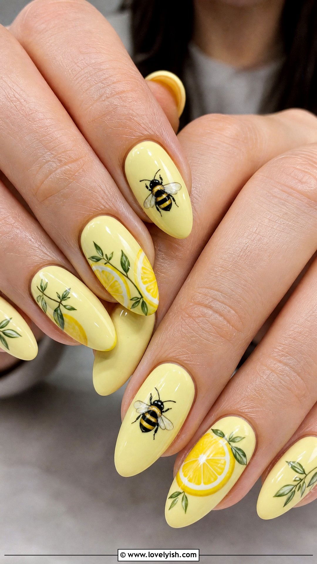 Lemon and Bee Nails - 50 lemon nail design ideas - 50 lemon nail design ideas