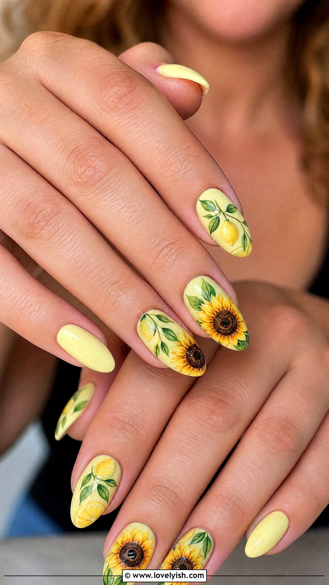Lemon and Sunflower Nails - 50 lemon nail design ideas - 50 lemon nail design ideas