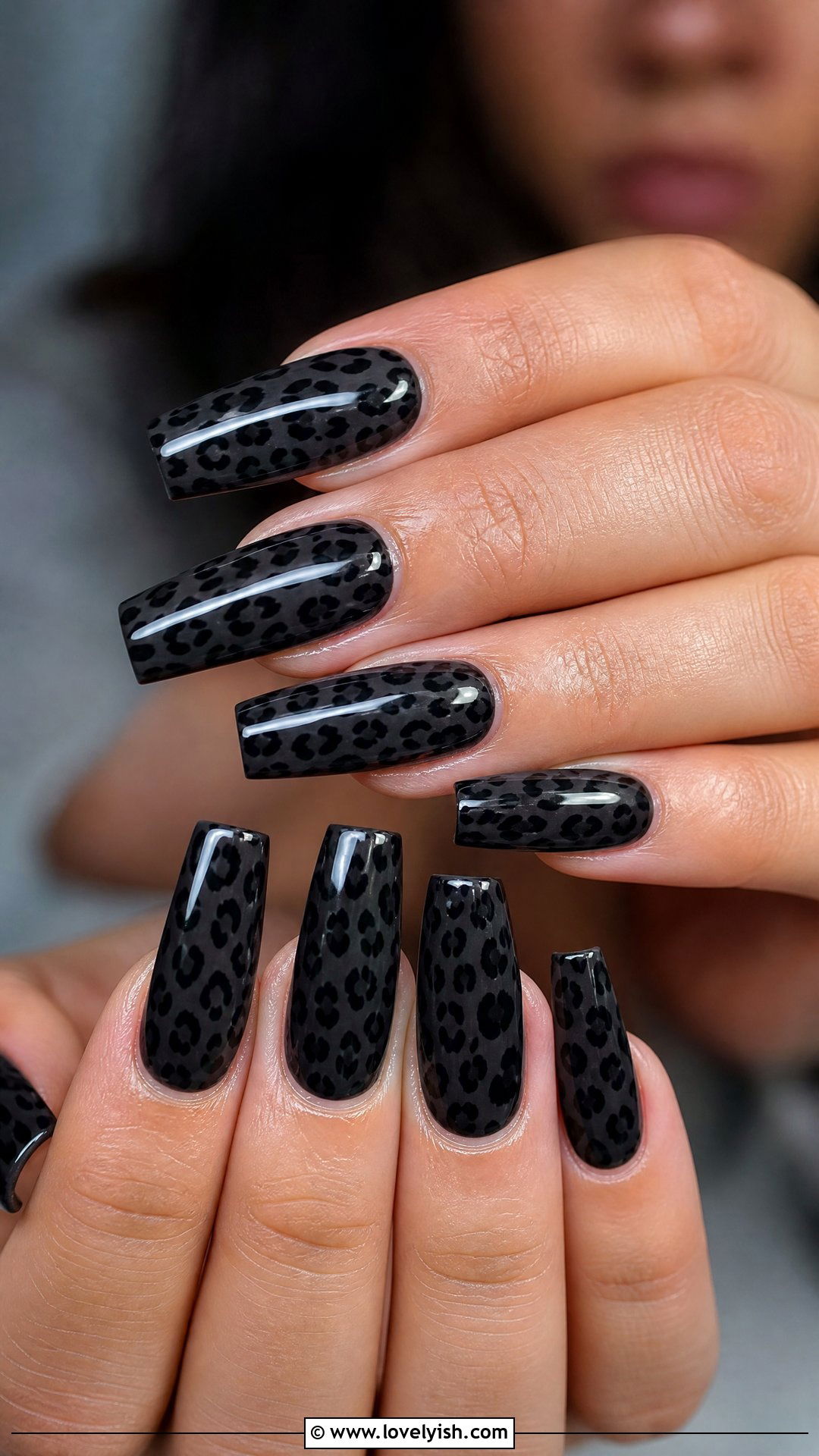 Leopard Print Black Nails - 50 edgy nails - 50 edgy nails