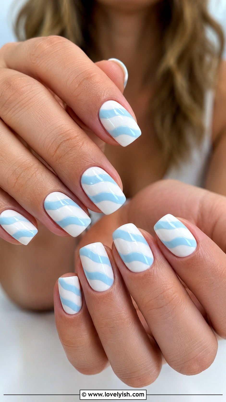 Light Blue Wave Nails - 33 easy nail designs for beginners - 33 easy nail designs for beginners