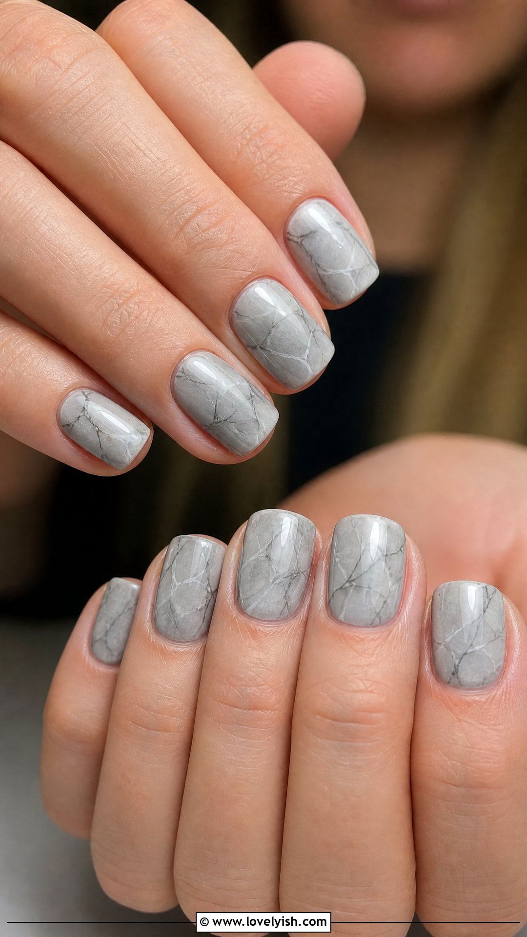 Light Gray Marble Short Nails - 50 classy short nail designs - 50 classy short nail designs