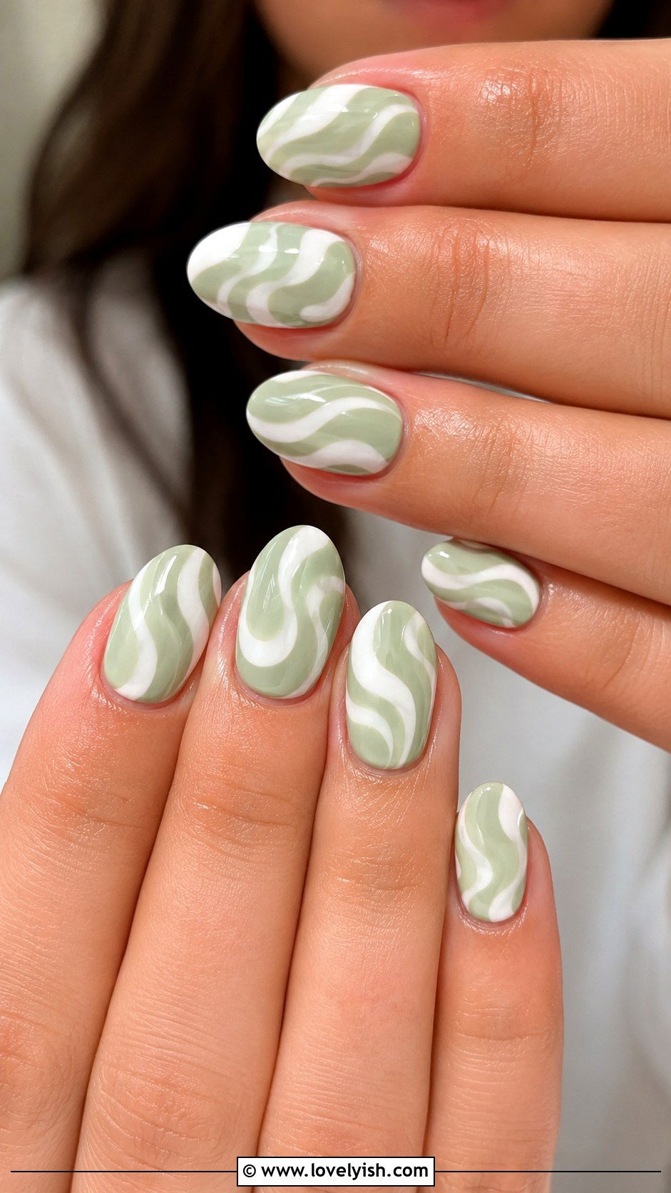 Light Green and White Swirl Nails - 38 green nail designs - 38 green nail designs