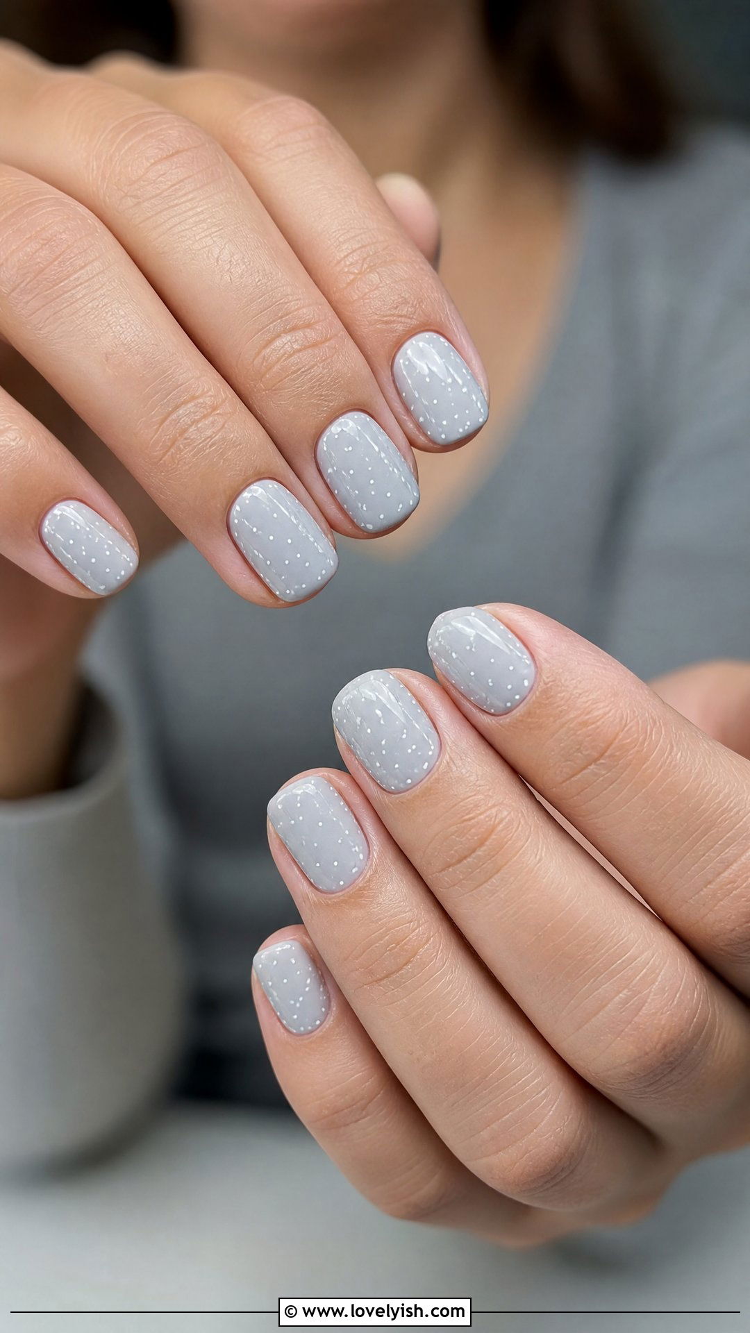Light Grey Nails With Tiny Dots - 50 dainty nails - 50 dainty nails