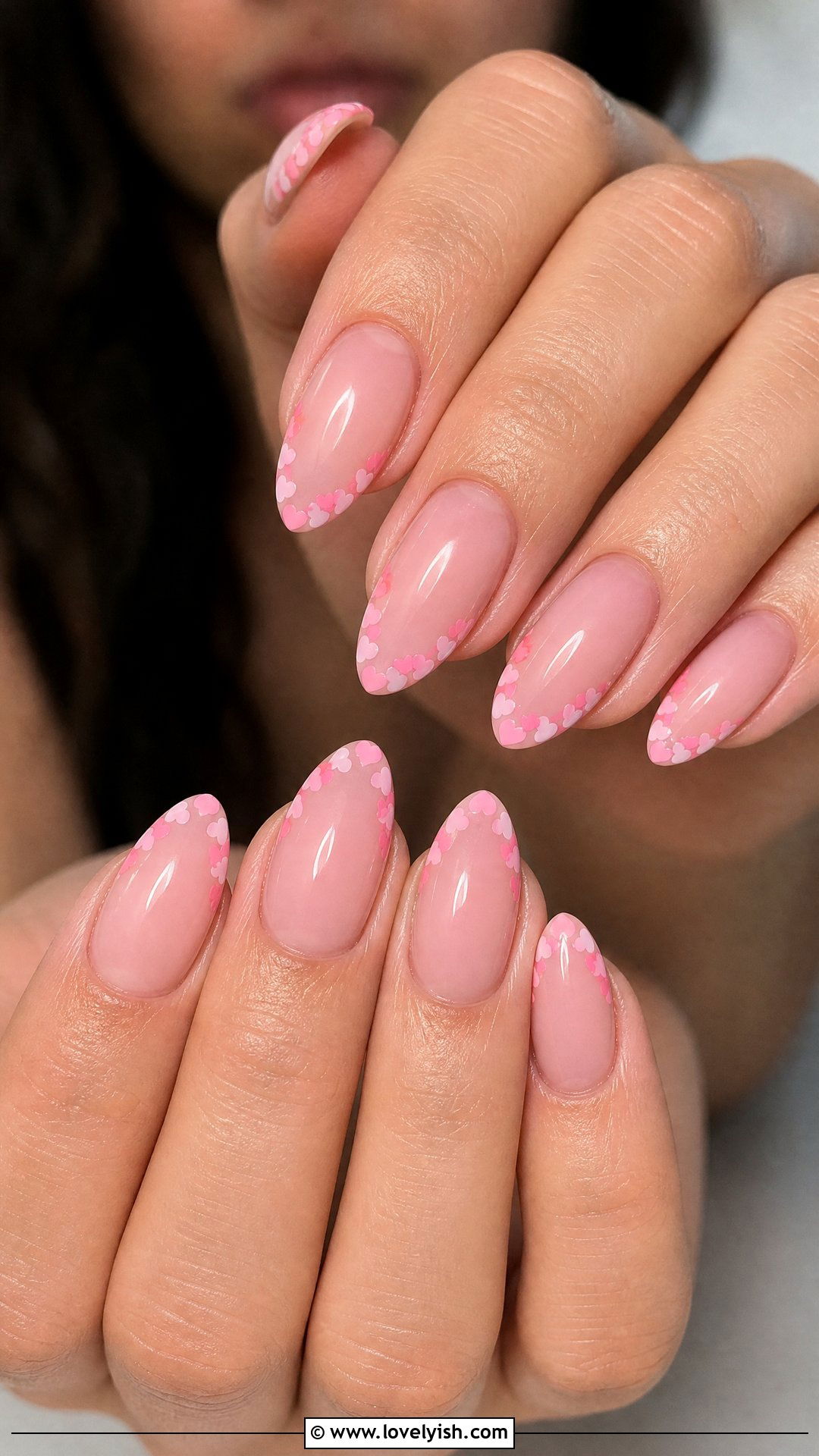 Light Pink Hearts French Tip Nails - 50 simple spring nail designs - 50 simple spring nail designs