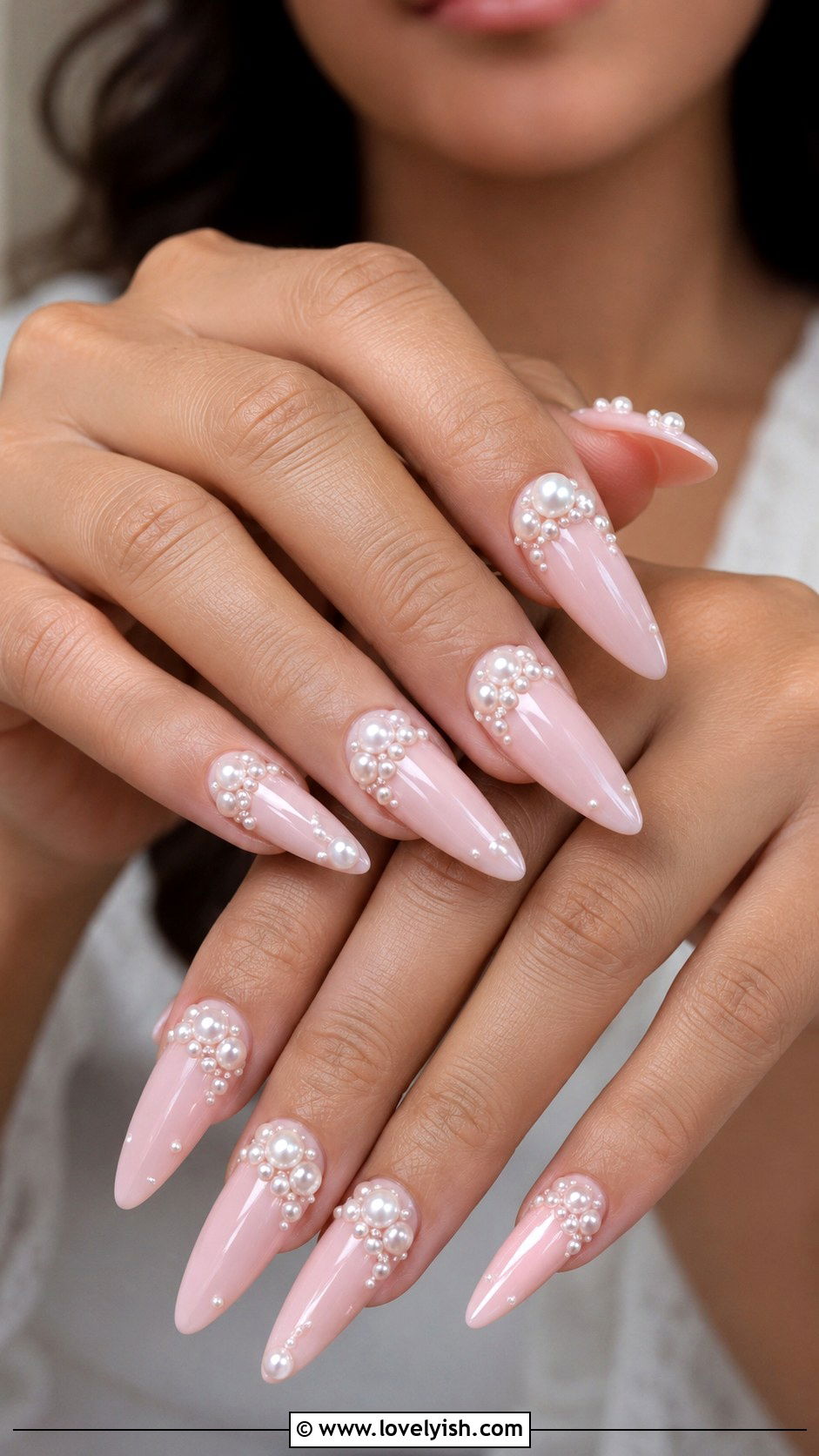 Light Pink Pearl Embellished Nails - 50 light pink nails - 50 light pink nails