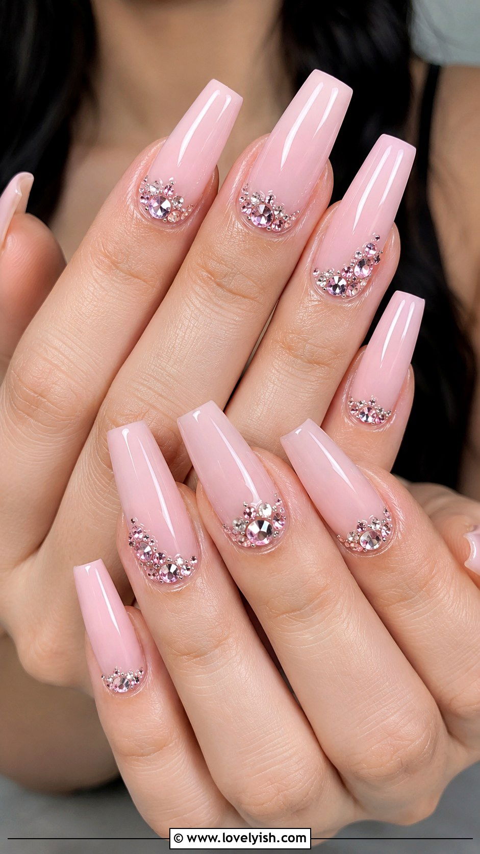 Light Pink Rhinestone Nails - 50 light pink nails - 50 light pink nails