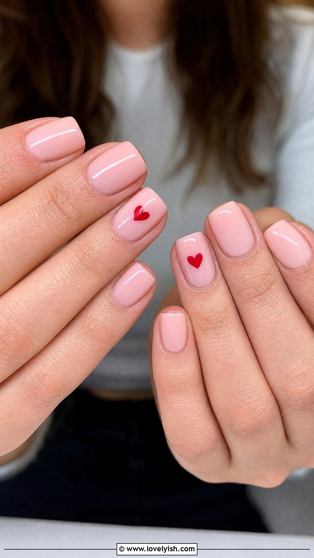 Light Pink With Heart Accent Short Square Nails - 50 short square nails - 50 short square nails
