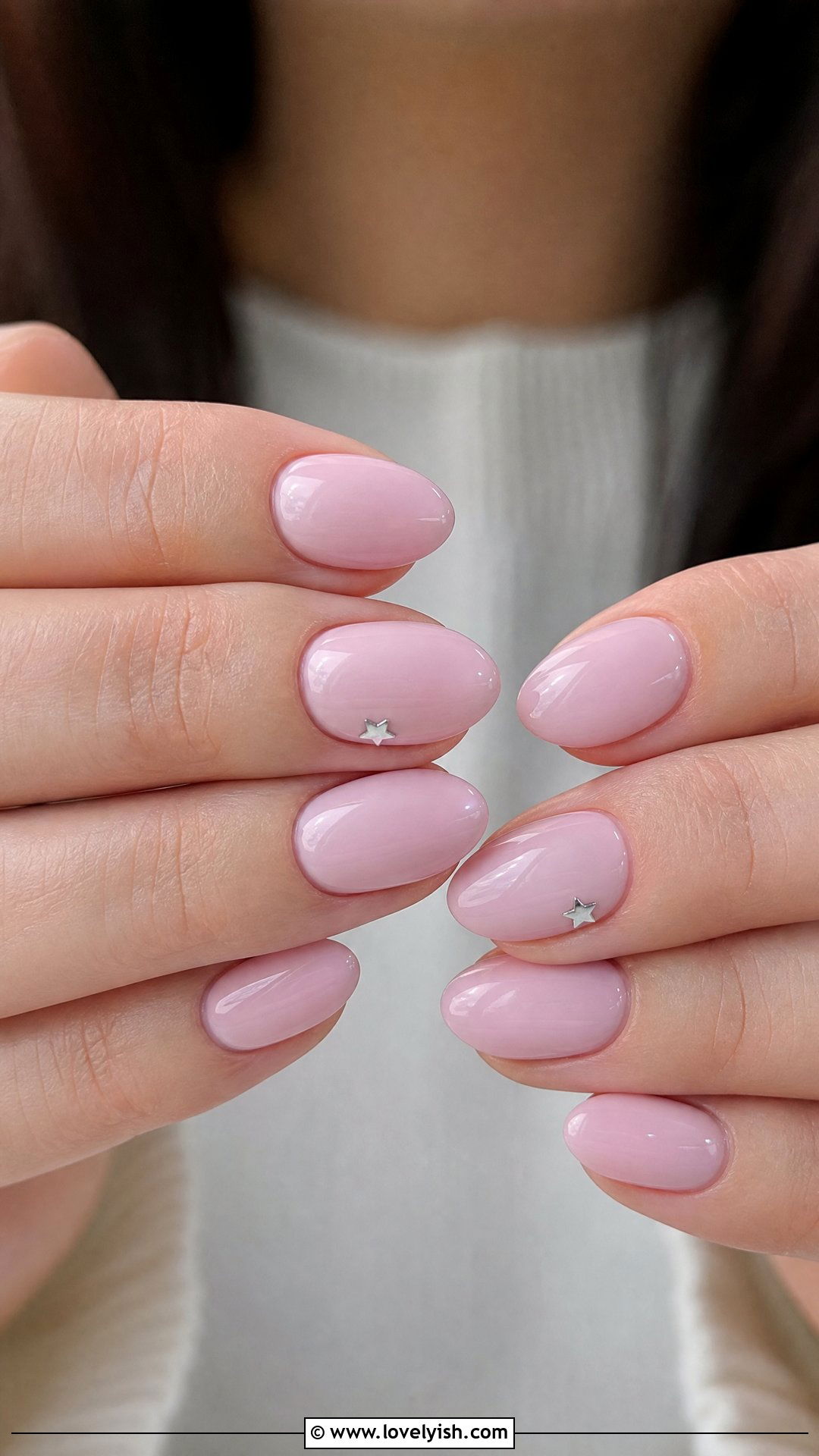 Light Pink With Silver Star Accent - 41 nail design simple - 41 nail design simple