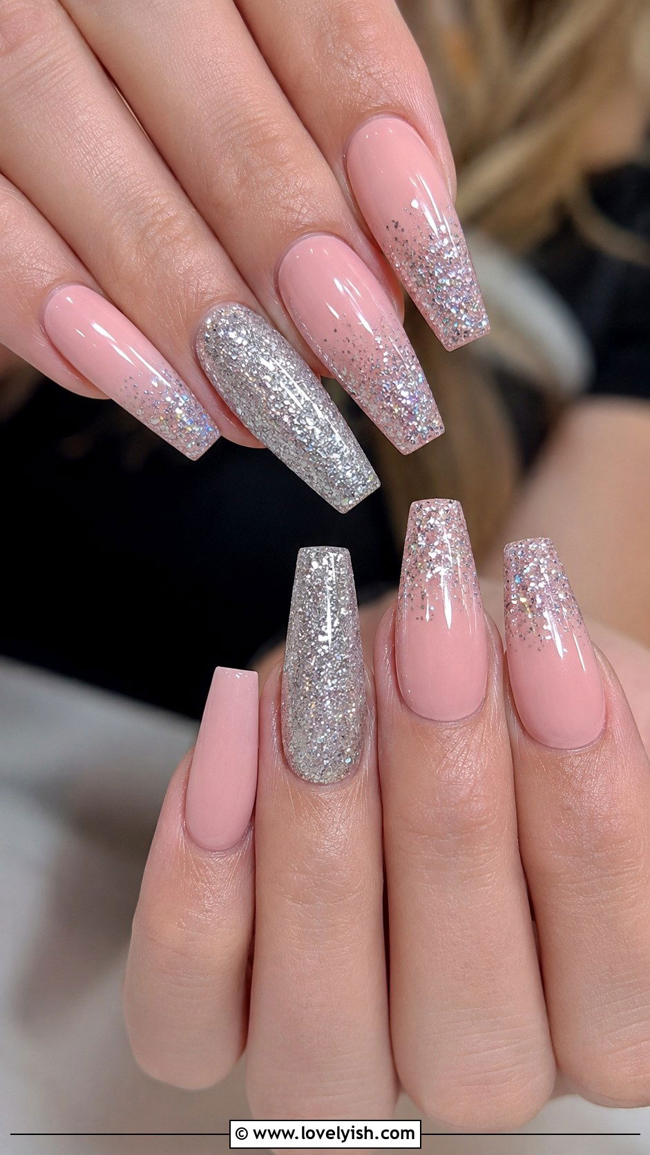 Light Pink and Silver Glitter Nails - 50 light pink nails - 50 light pink nails