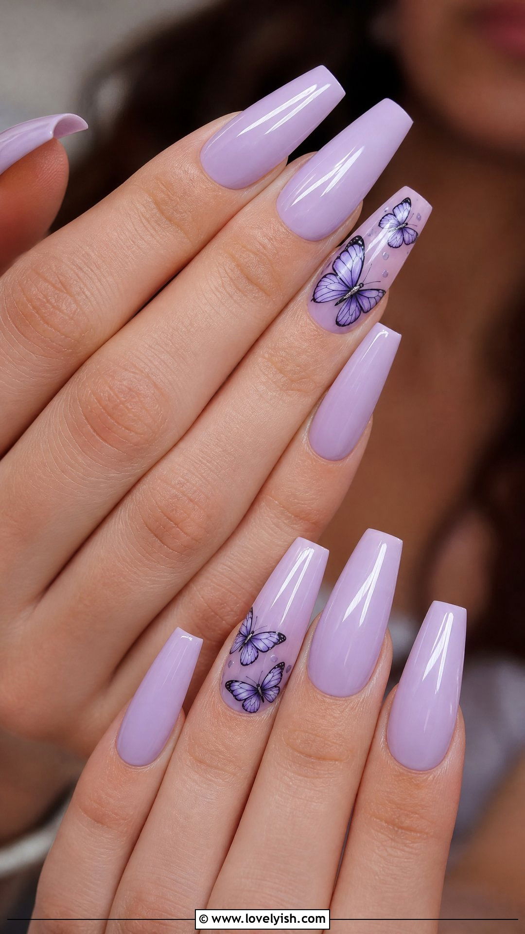 Lilac Butterfly Coffin Nails - 50 coffin nails - 50 coffin nails