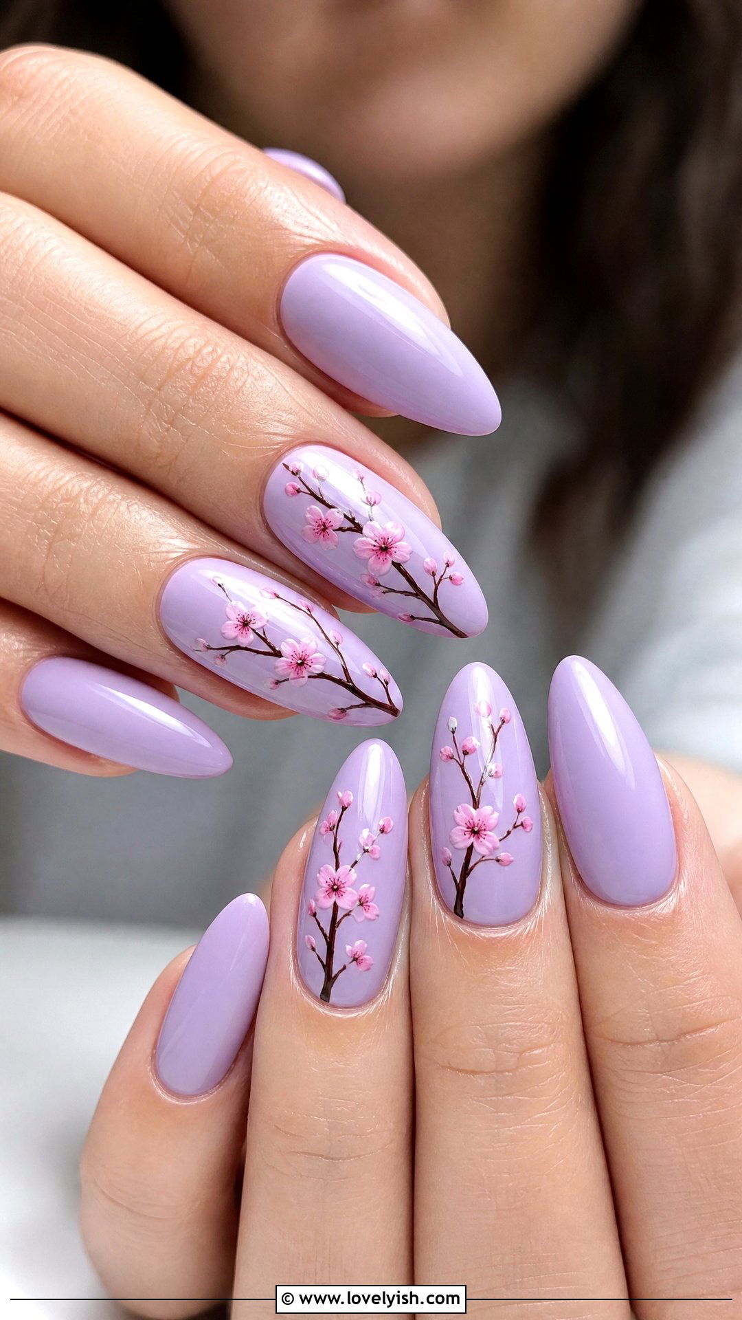 Lilac Cherry Blossom Nails - 50 mothers day nail designs - 50 mothers day nail designs