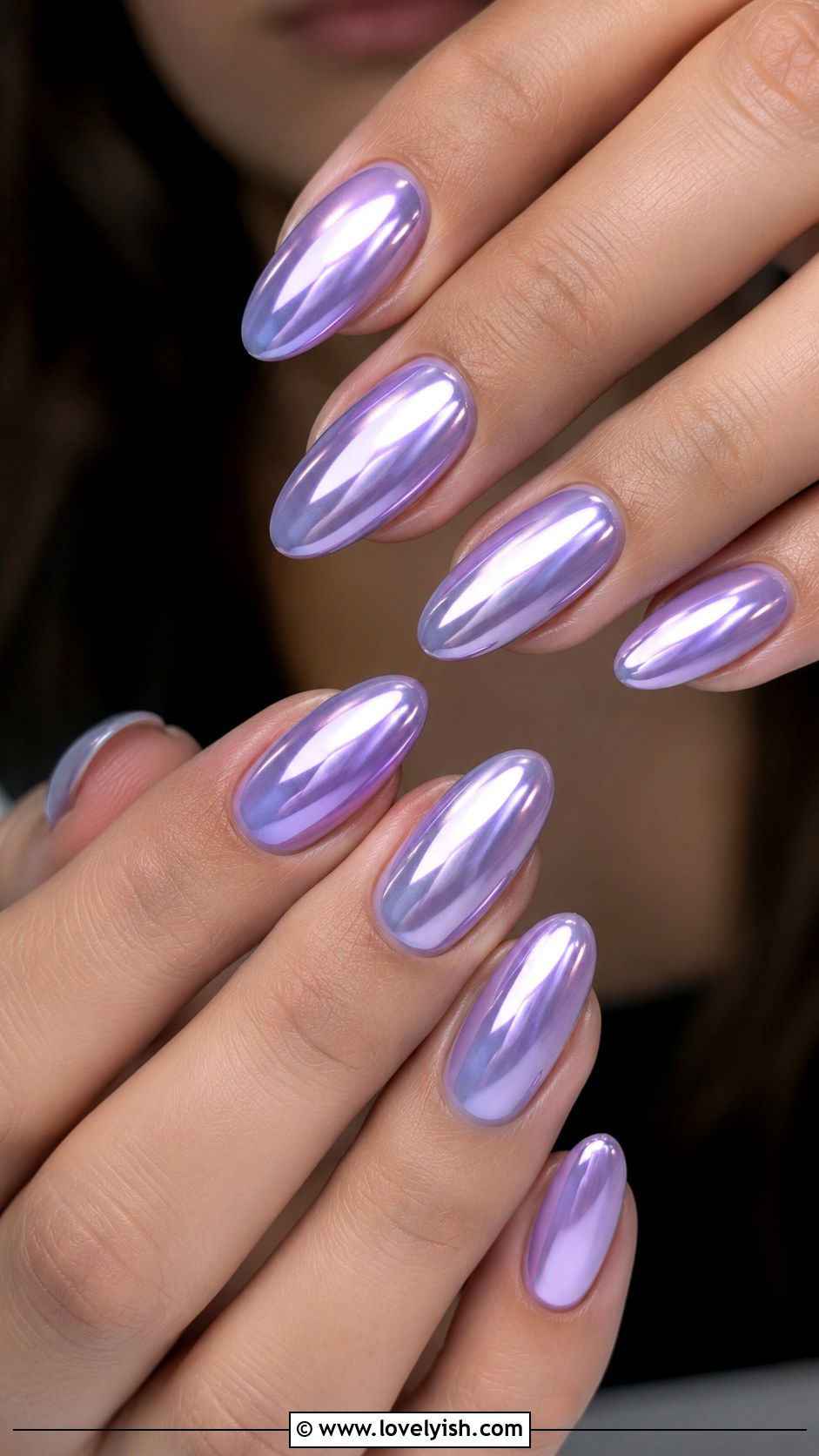 Lilac Chrome Almond Nails - 50 almond nails - 50 almond nails