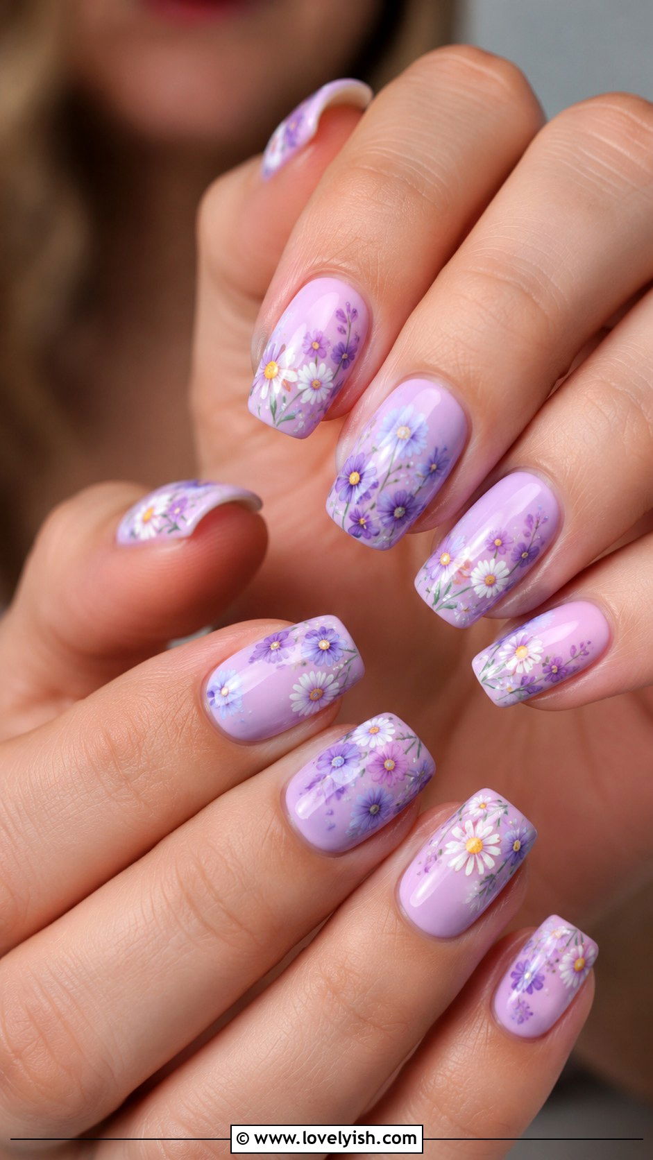 Lilac Floral Birthday Nails - 50 birthday nails - 50 birthday nails