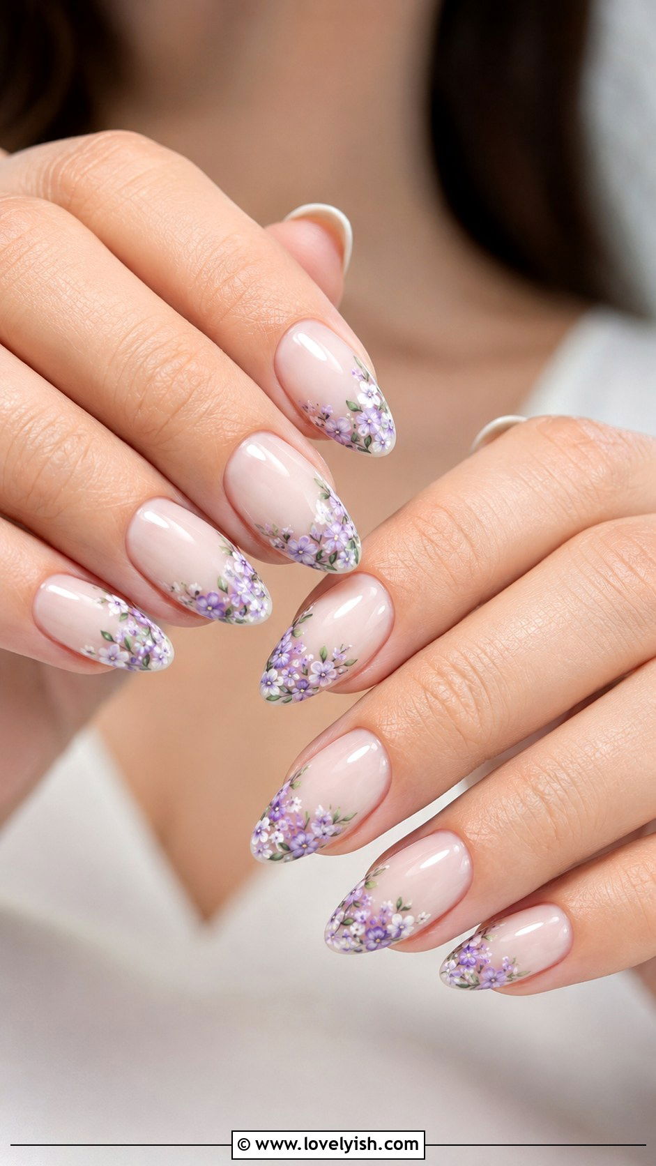 Lilac Floral Tip Nails - 50 april nail designs - 50 april nail designs