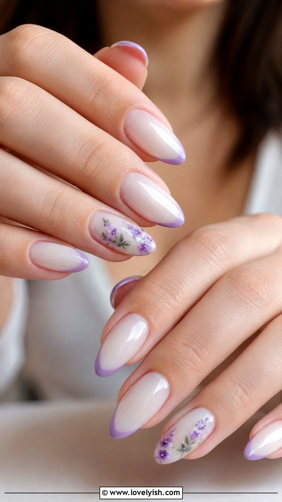 Lilac Floral Tip Nails - 44 nails design - 44 nails design