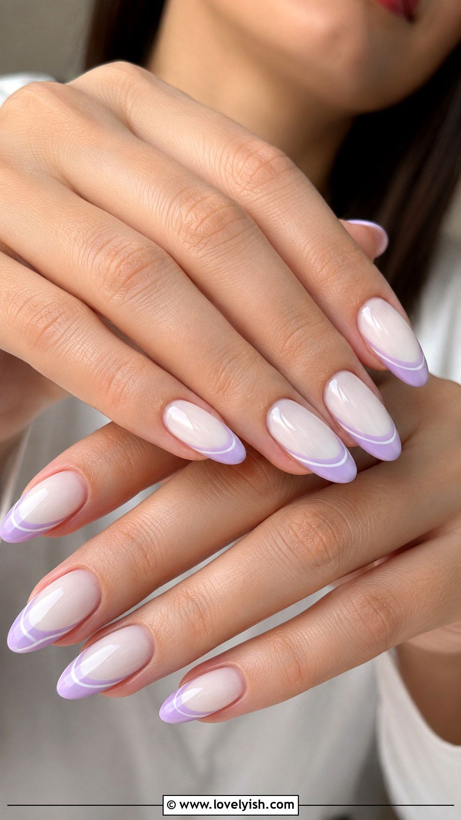 Lilac French Tip Almond Nails - 50 almond french tip nails - 50 almond french tip nails