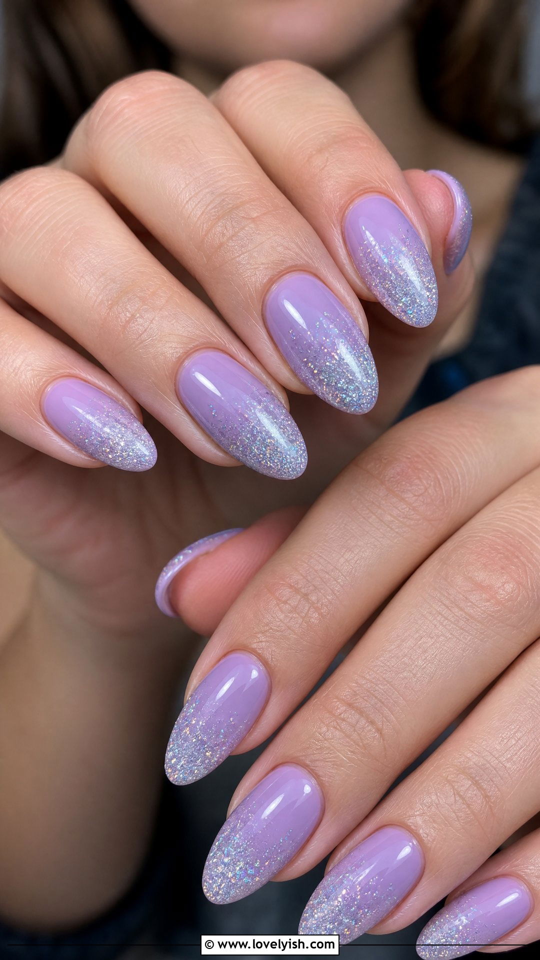 Lilac Glitter Ombre Nails - 50 easy spring nail designs - 50 easy spring nail designs