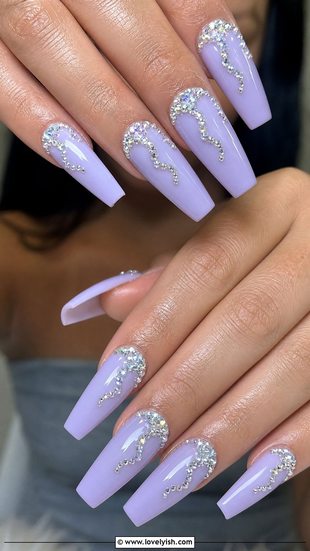 Lilac Pastel Nails With Diamond Drip - 30 nail designs with diamonds - 30 nail designs with diamonds