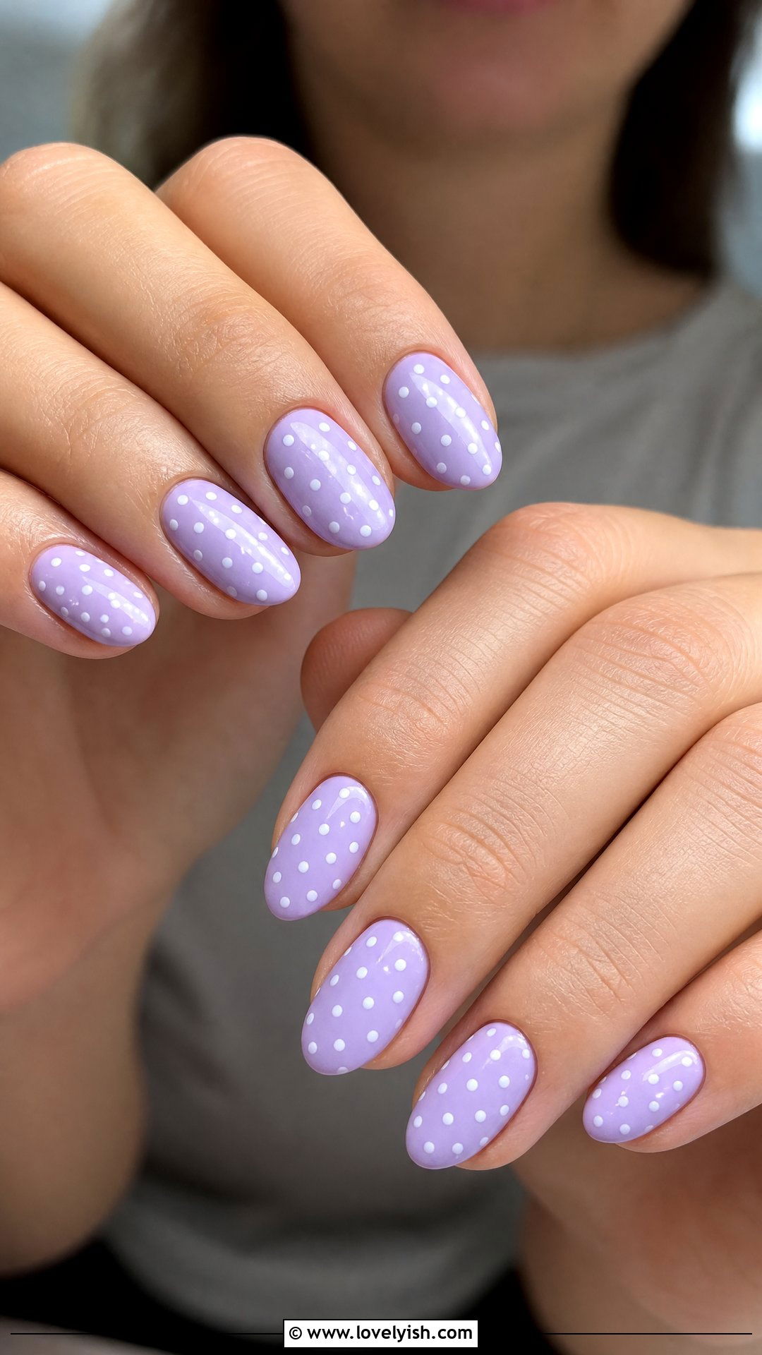 Lilac Polka Dot Short Almond Nails - 50 short almond nails - 50 short almond nails