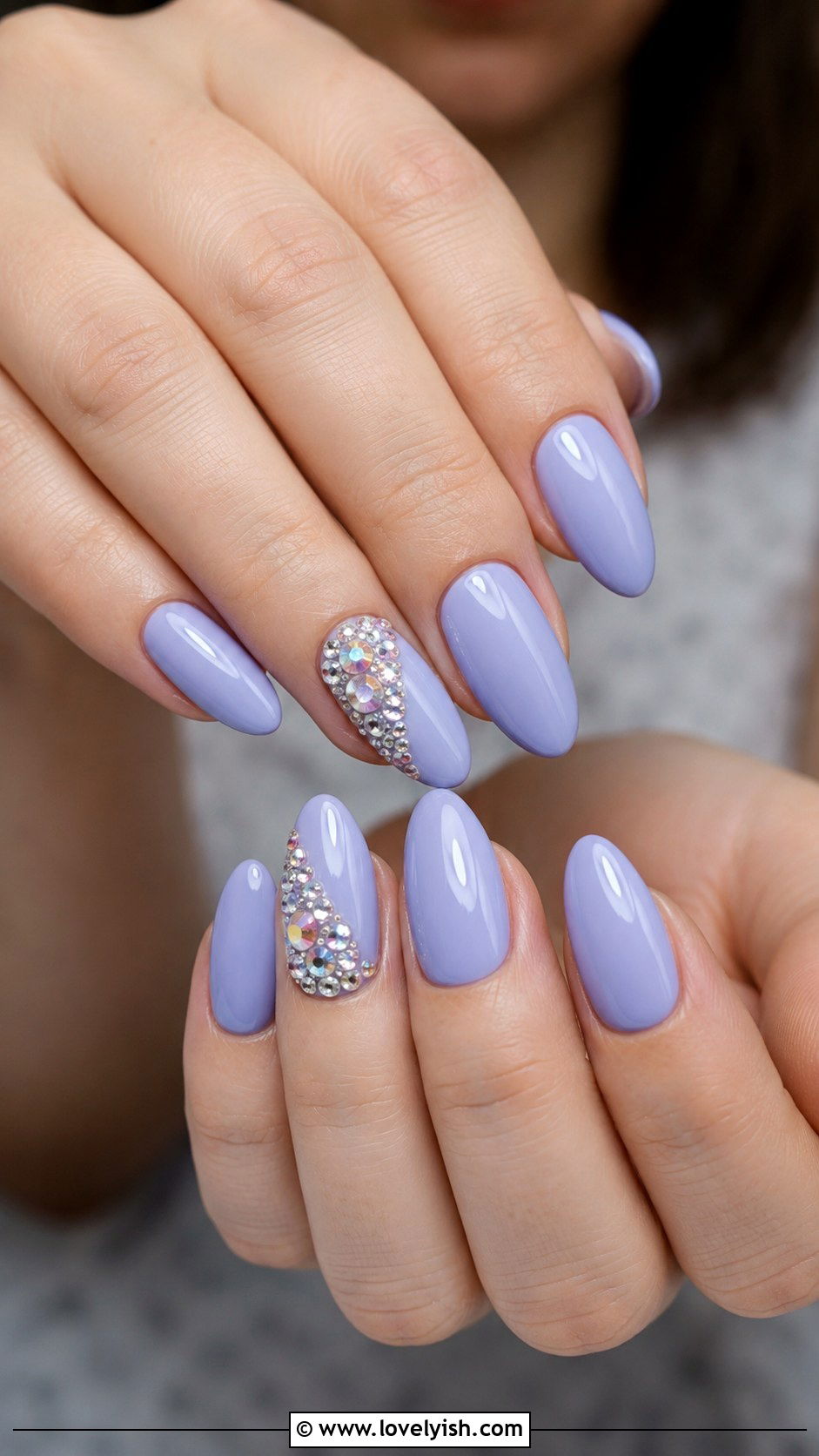 Lilac Rhinestone Accent Nails - 42 spring nail ideas - 42 spring nail ideas