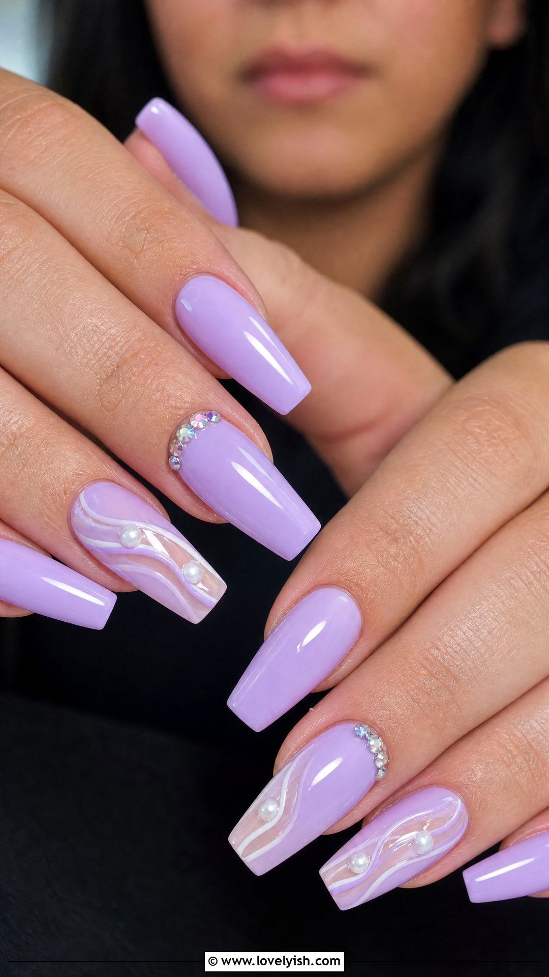 Lilac Rhinestone Accent Nails - 50 cute spring nail designs - 50 cute spring nail designs
