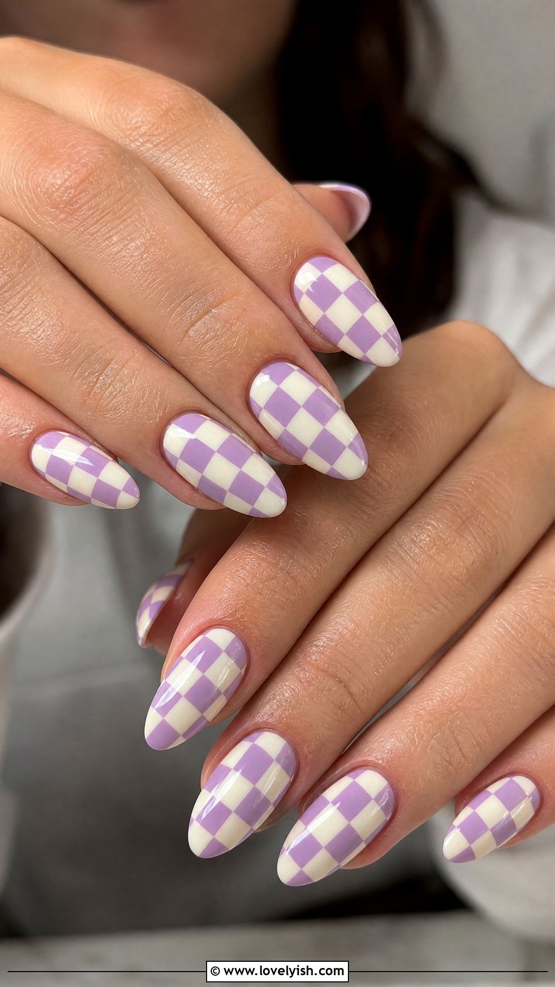 Lilac and Cream Checkered Nails - 25 checkered nail designs - 25 checkered nail designs