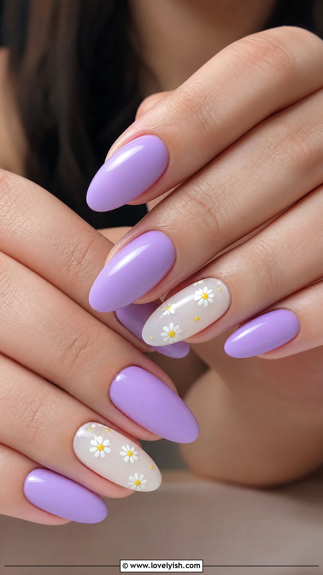 Lilac and Daisy Combo Nails - 50 easy spring nail designs - 50 easy spring nail designs