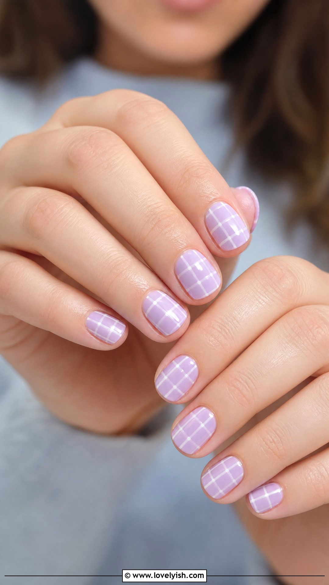 Lilac and White Checkered Nails - 50 checkered nails - 50 checkered nails