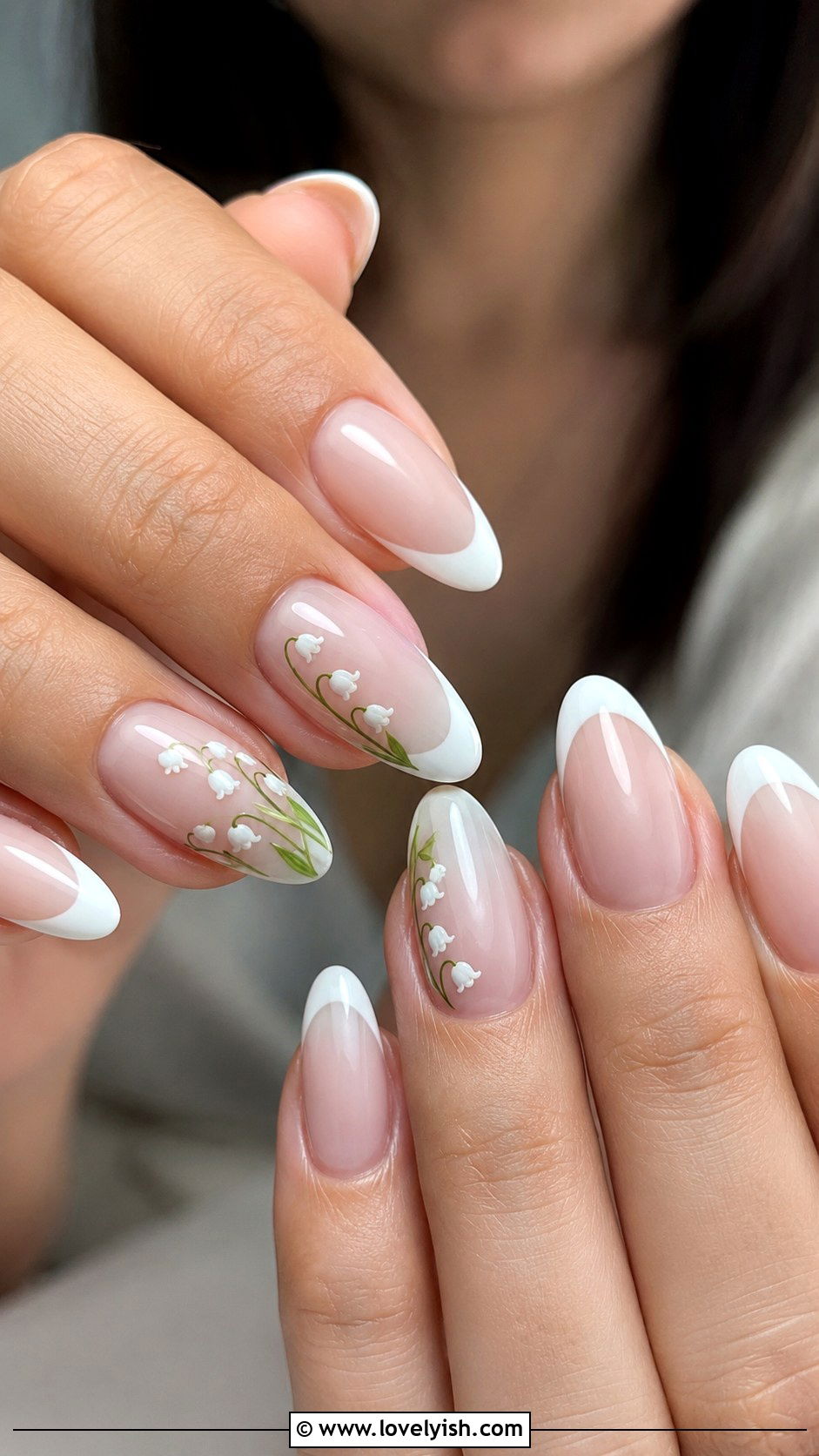 Lily Of The Valley French Tip Nails - 50 may nails - 50 may nails