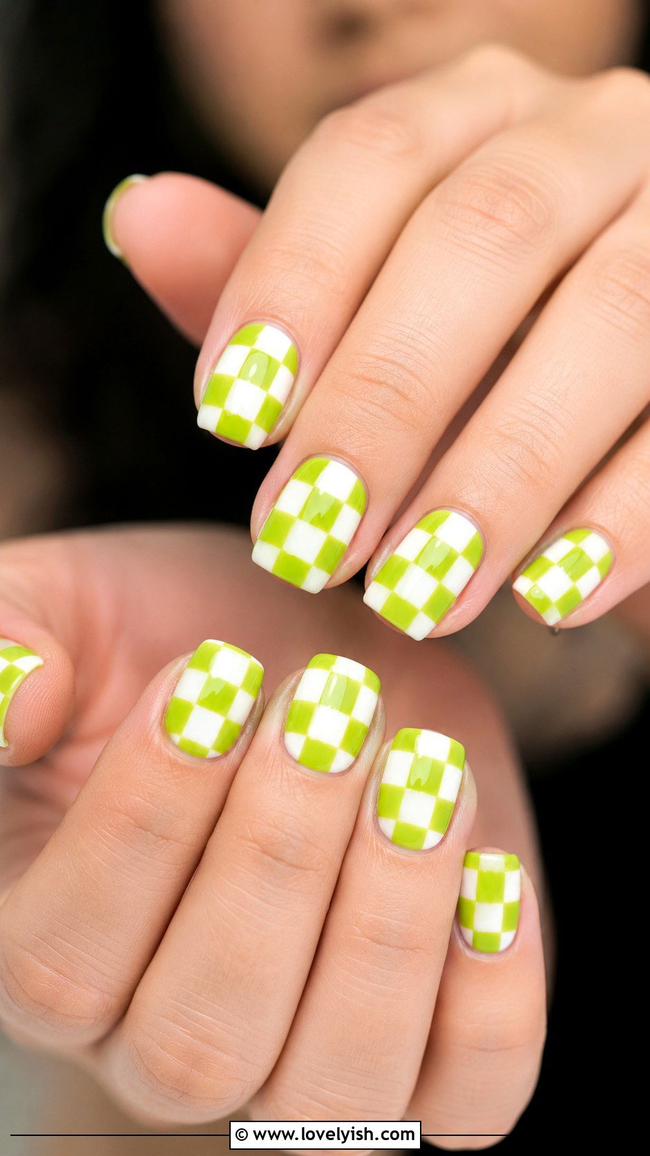 Lime Green Checkerboard Nails - 50 green nails - 50 green nails