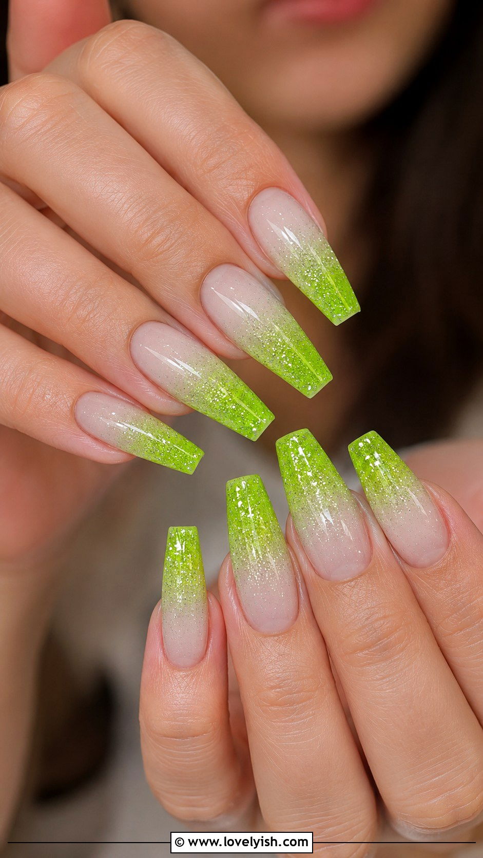 Lime Green Glitter Ombre Nails - 50 green nails - 50 green nails