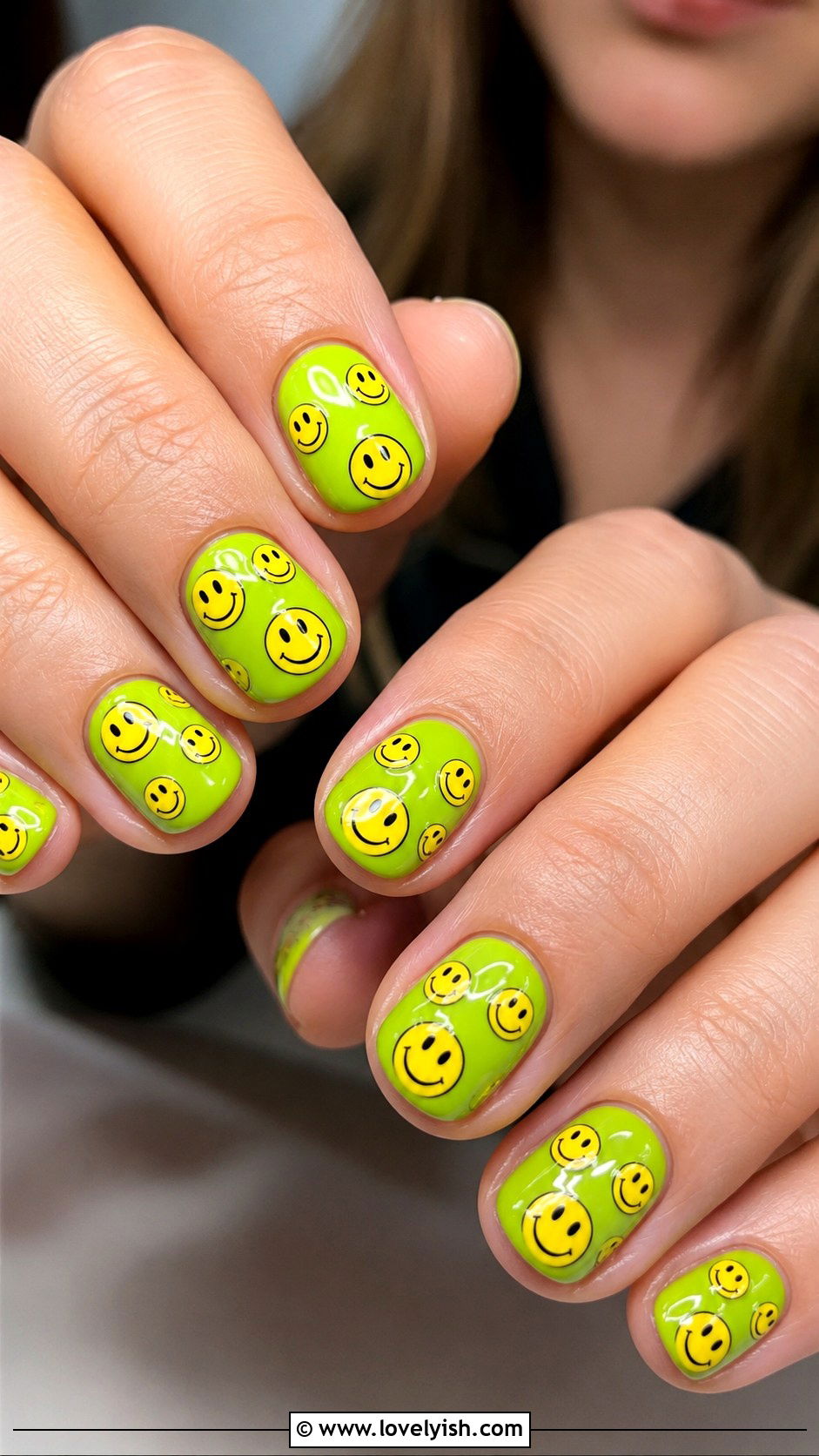 Lime Green Smiley Face Nails - 50 green nails - 50 green nails