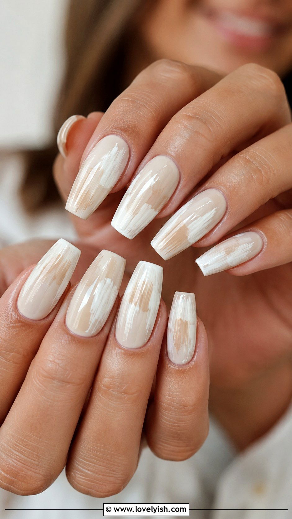 Linen and White Abstract Nails - 50 trendy simple nail designs - 50 trendy simple nail designs