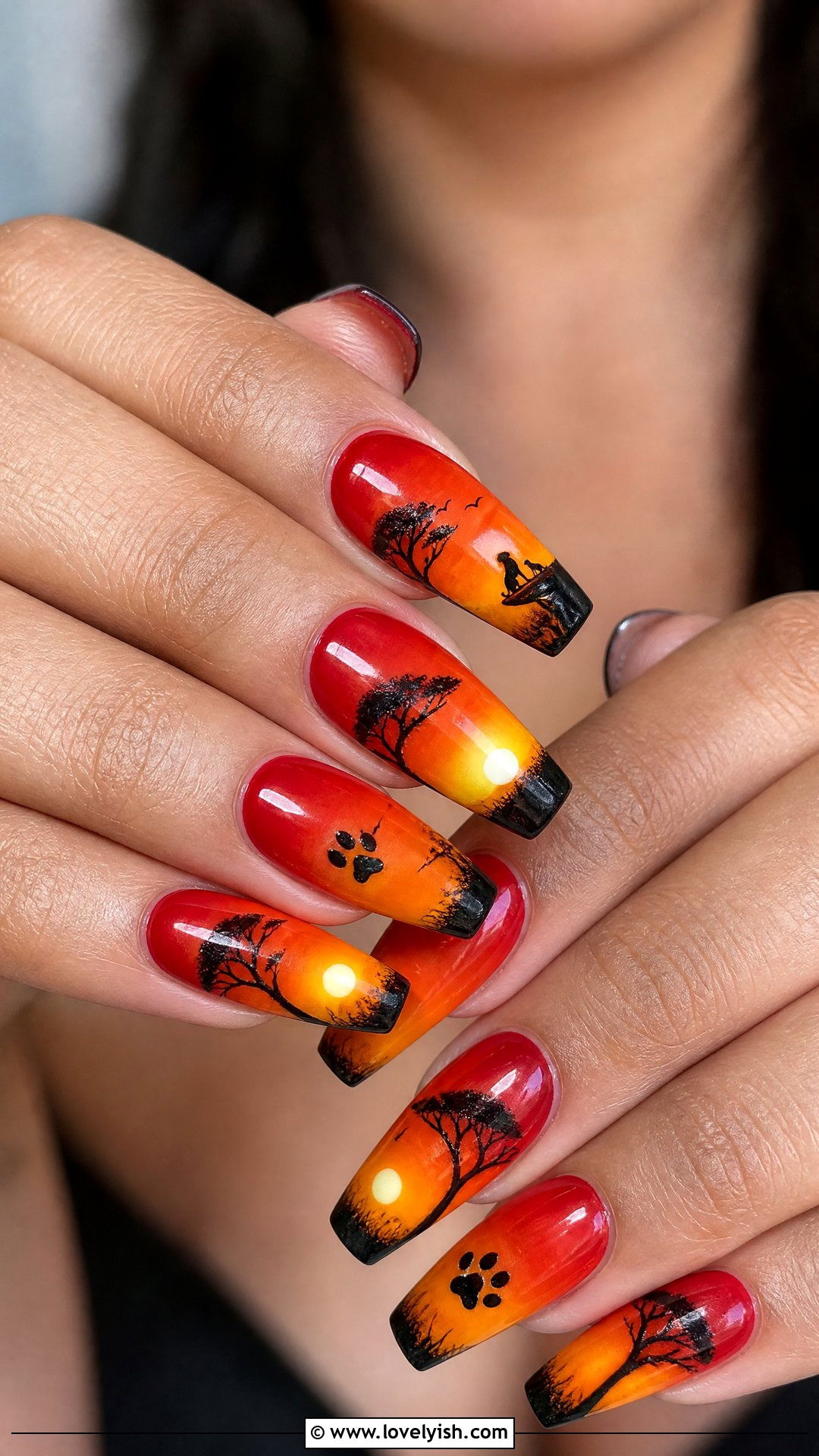 Lion King Sunset Savanna Nails - 50 disney nail designs - 50 disney nail designs