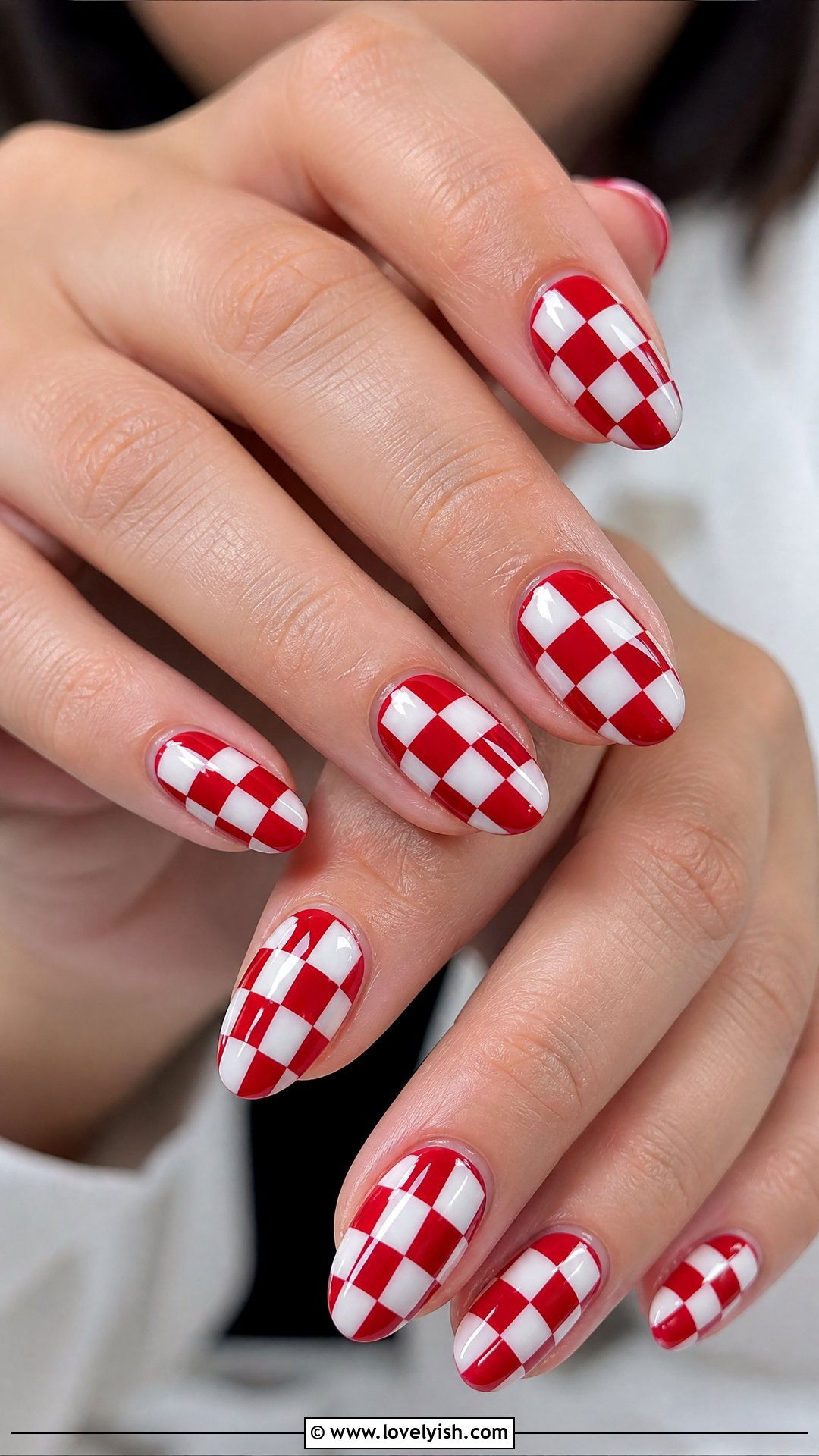 Lipstick Red Checkerboard Nails - 50 checkered nails - 50 checkered nails