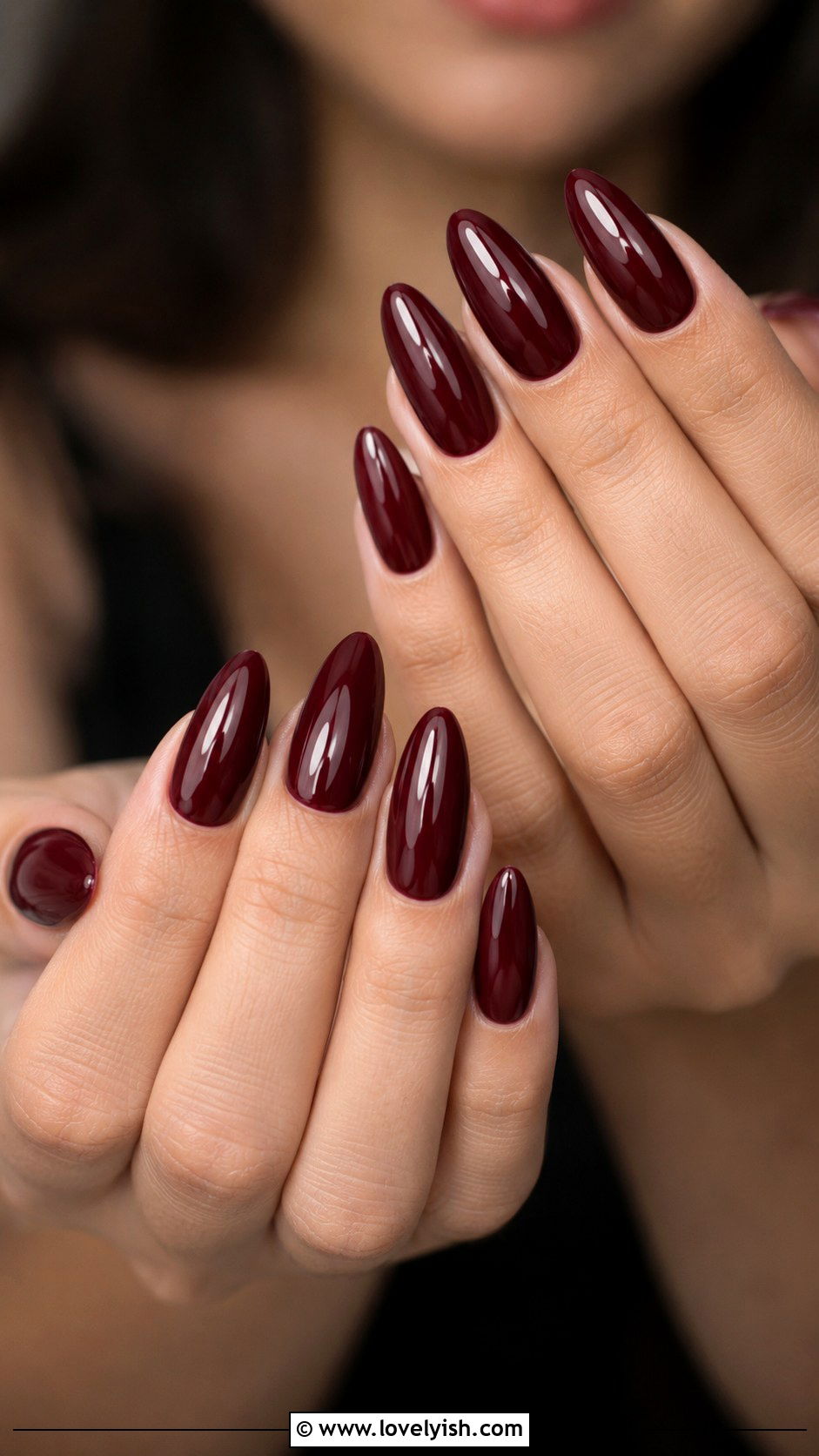 Long Almond Burgundy Nails - 50 long nail designs - 50 long nail designs