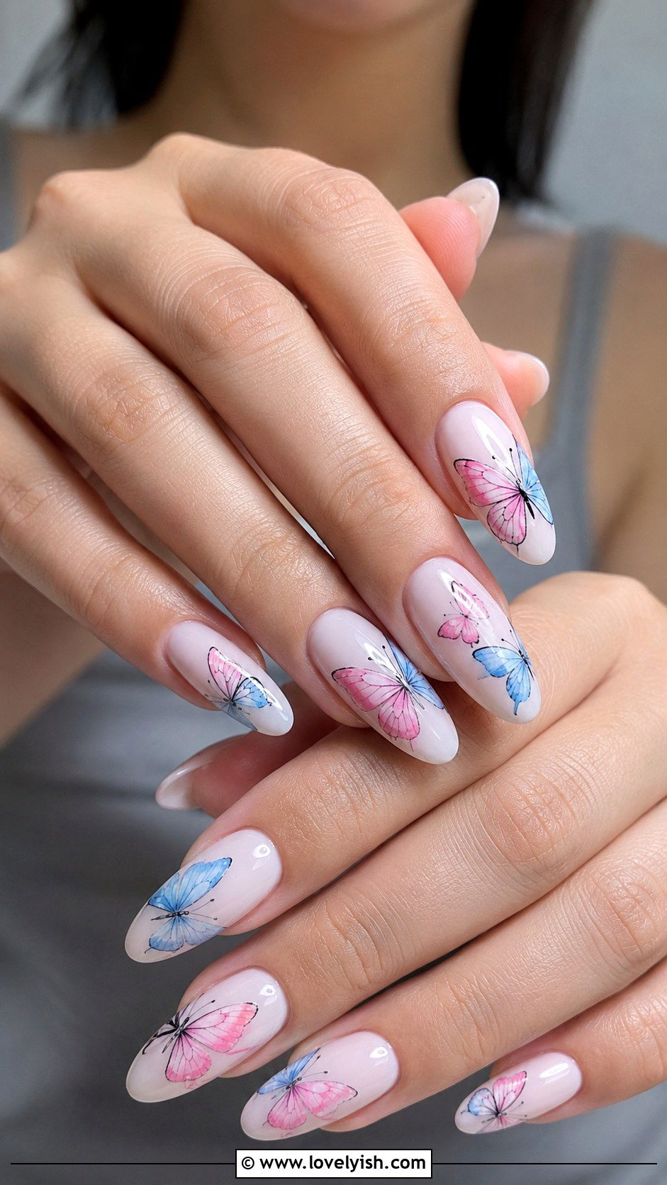 Long Almond Butterfly Nails - 50 long nail designs - 50 long nail designs