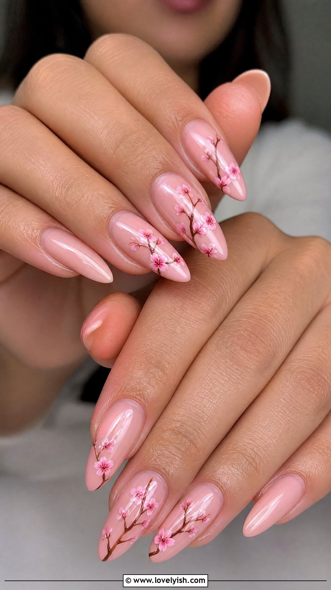 Long Almond Cherry Blossom Nails - 50 cherry blossom nails - 50 cherry blossom nails